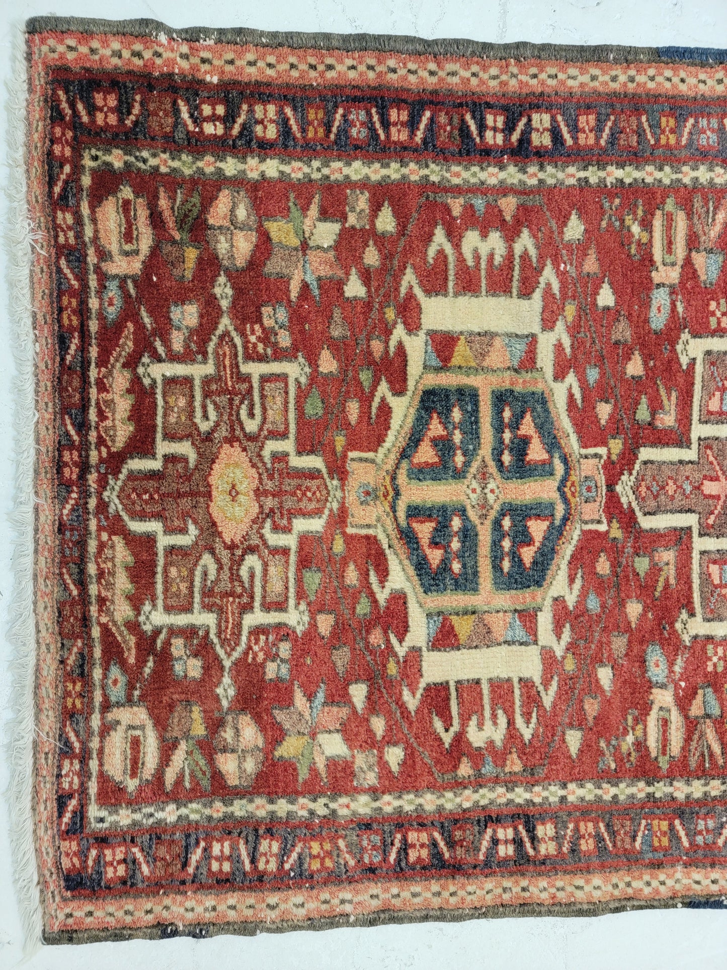 Antique Hand-Knotted Wool Runner Heriz Karajeh 2'9" x 14'10"