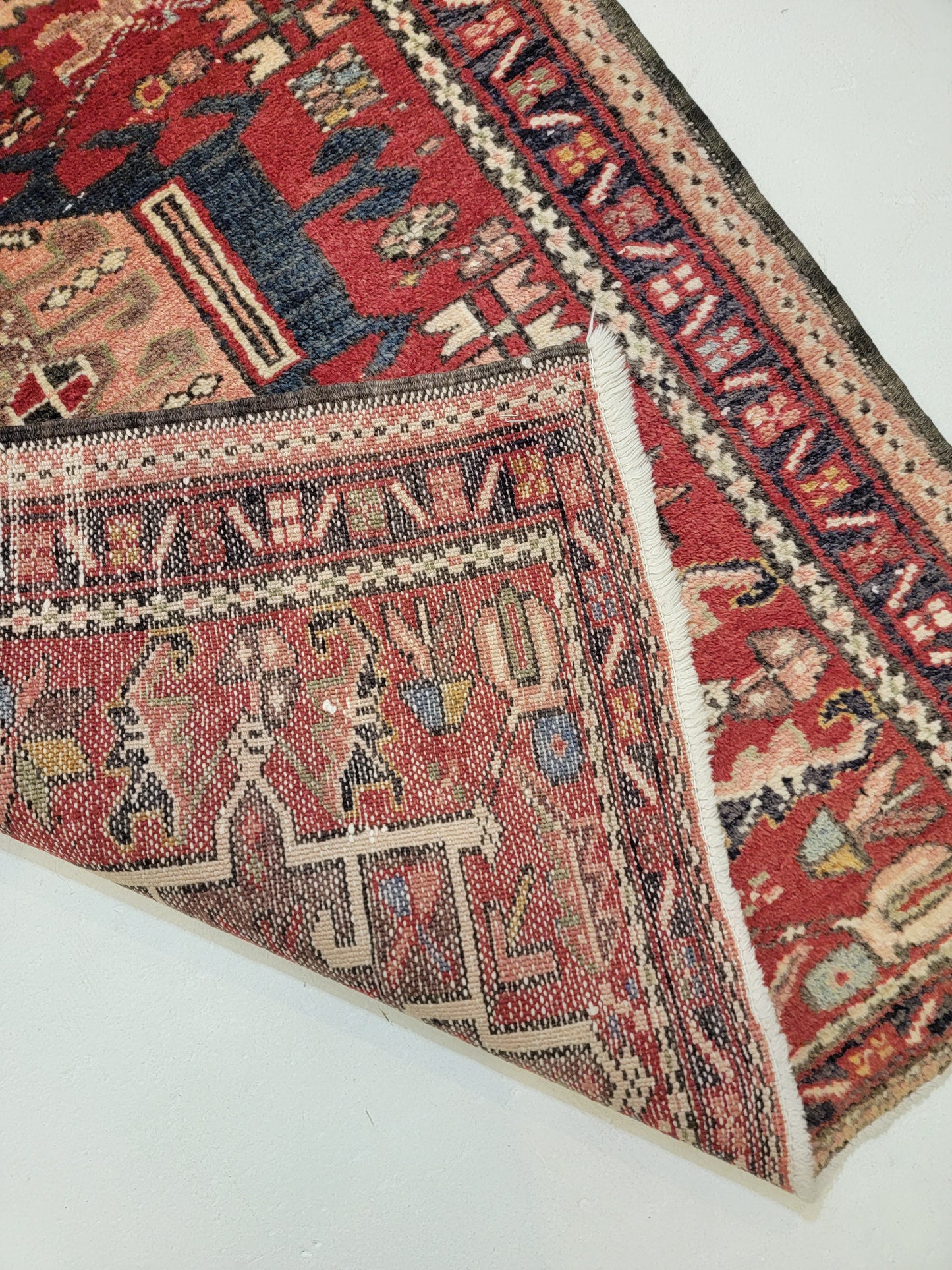 Antique Hand-Knotted Wool Runner Heriz Karajeh 2'9" x 14'10"