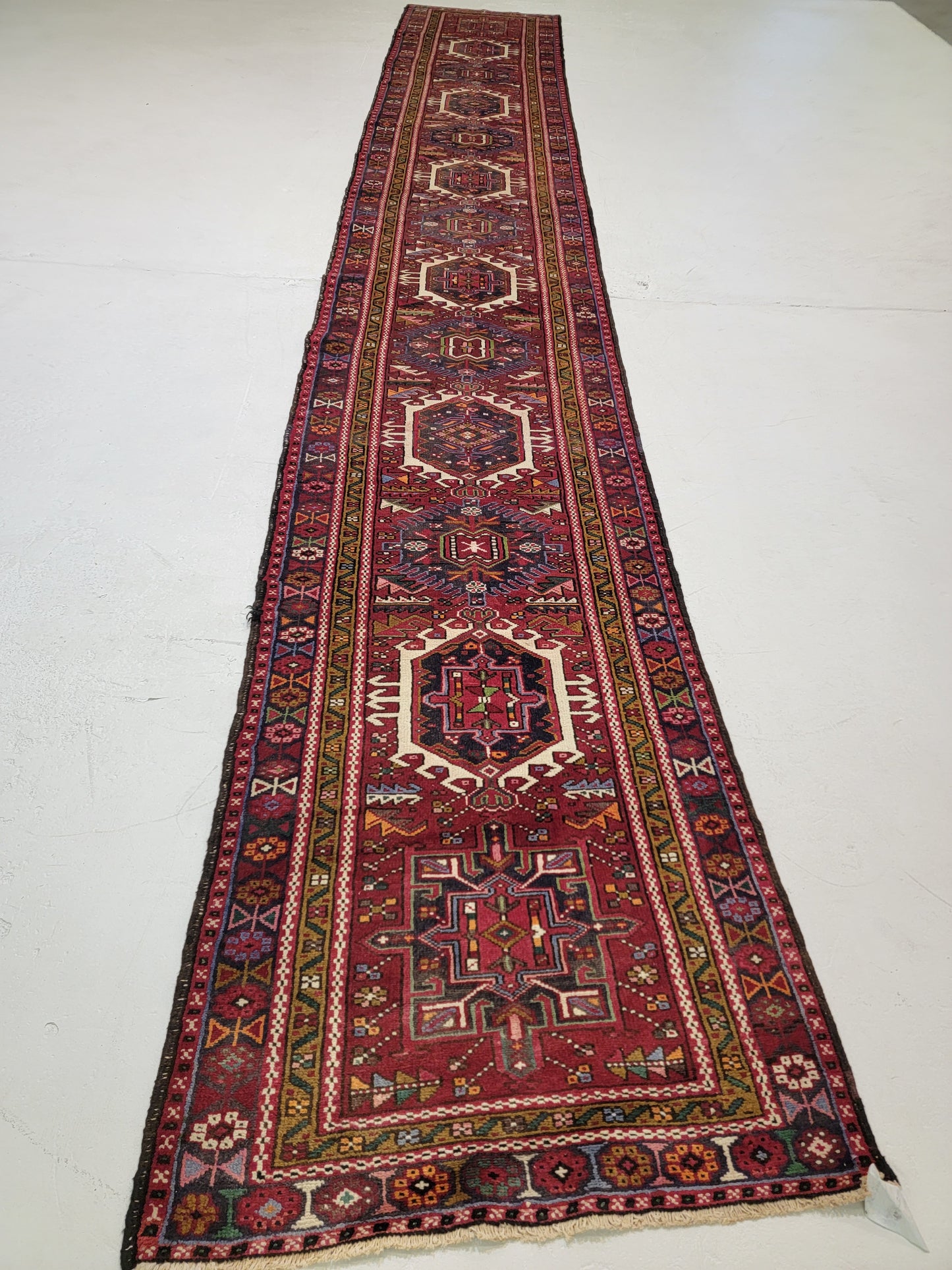 Antique Hand-Knotted Wool Runner Heriz Karajeh 2'10" x 18'11"