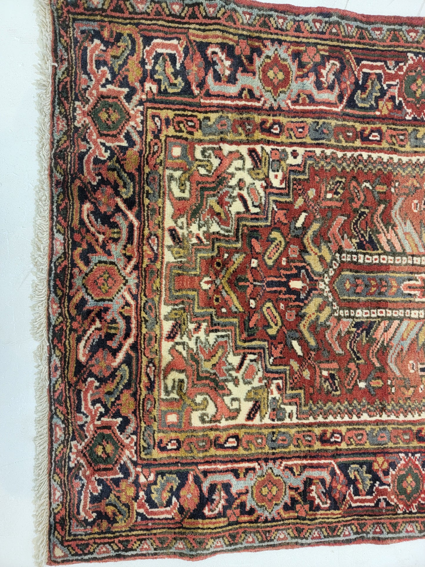 Antique Hand-Knotted Wool Runner Heriz Karajeh 3'7" x 15'11"