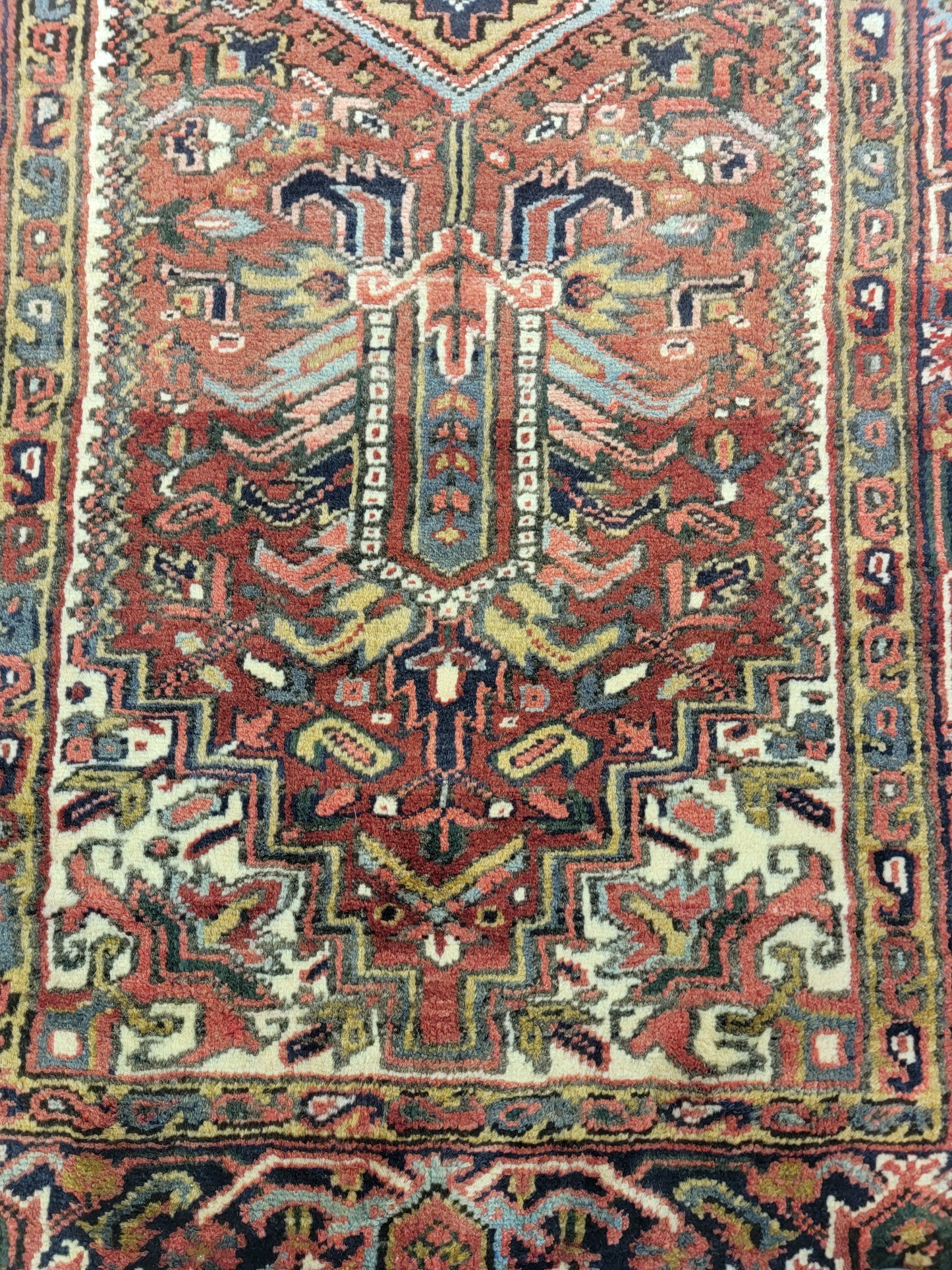 Antique Hand-Knotted Wool Runner Heriz Karajeh 3'7" x 15'11"