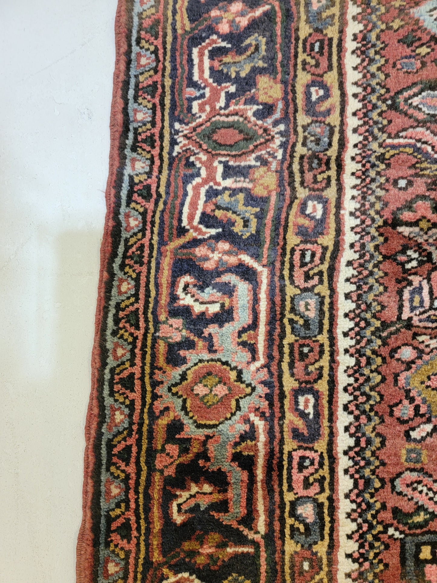 Antique Hand-Knotted Wool Runner Heriz Karajeh 3'7" x 15'11"