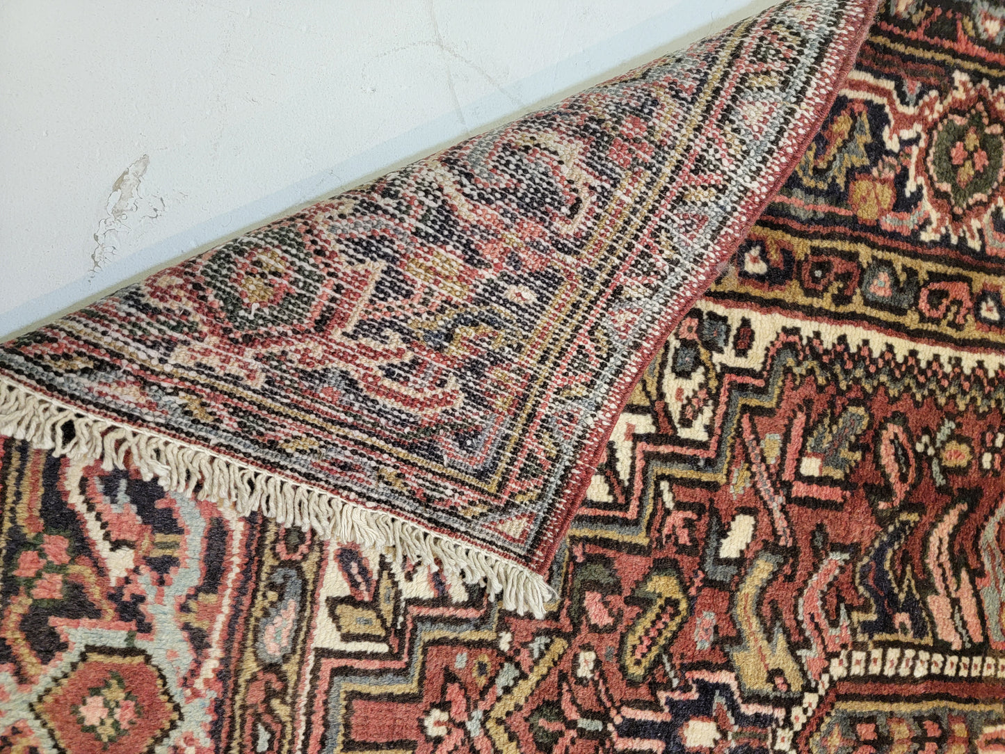 Antique Hand-Knotted Wool Runner Heriz Karajeh 3'7" x 15'11"