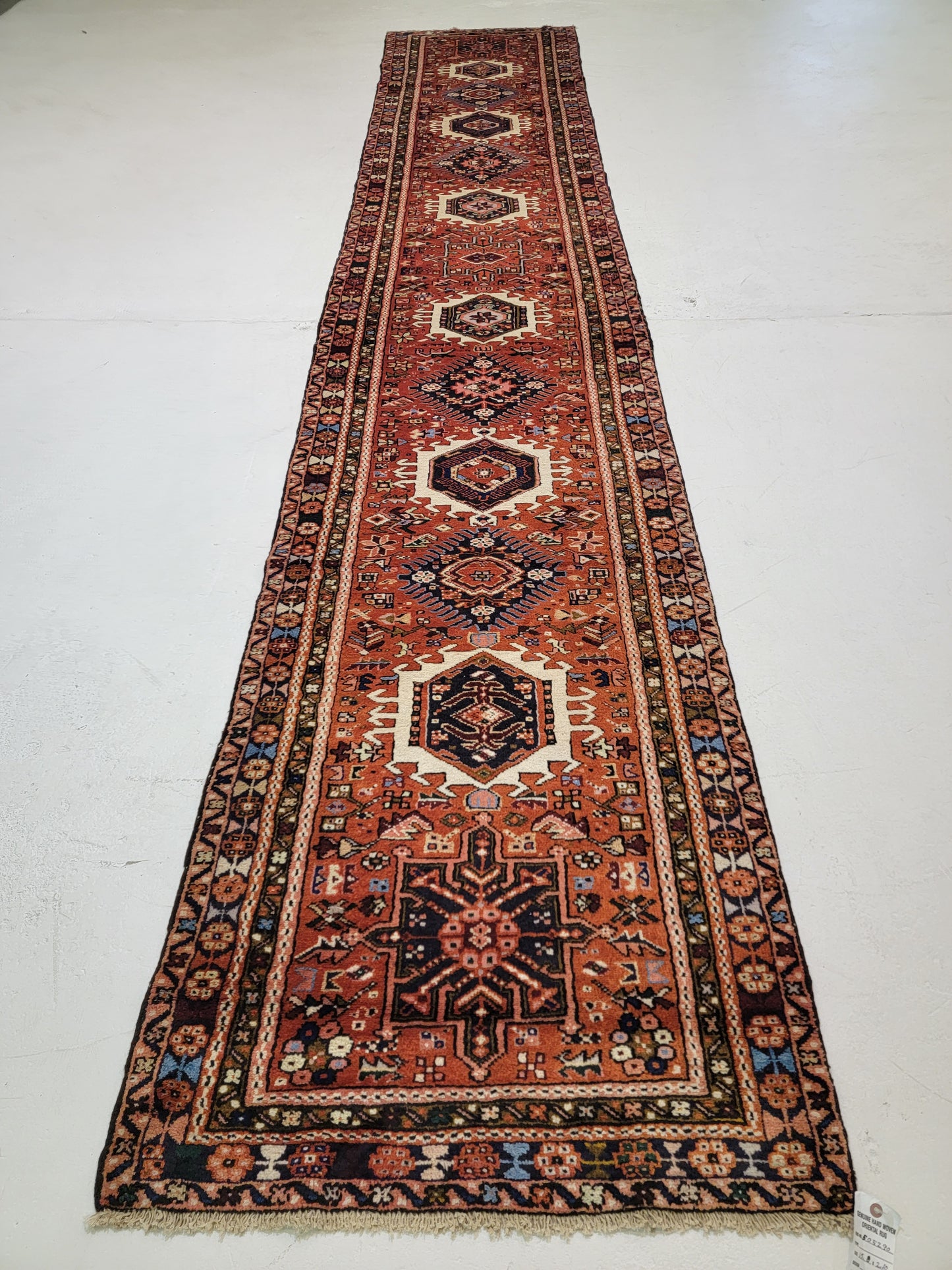 Antique Hand-Knotted Wool Runner Heriz Karajeh 2'10" x 15'8"