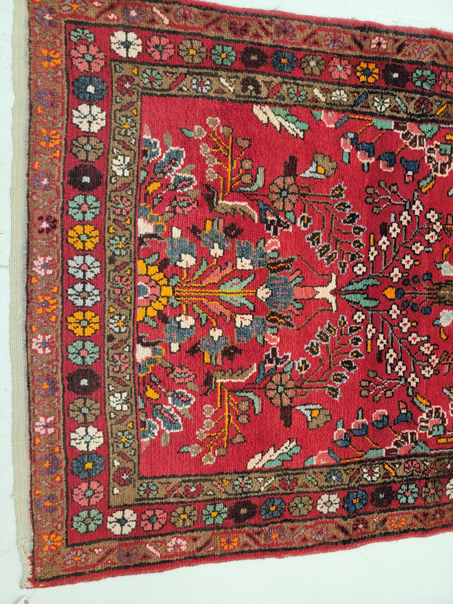 Antique Hand-Knotted Wool Runner Hamedan Rudbar 3'6" x 13'8"