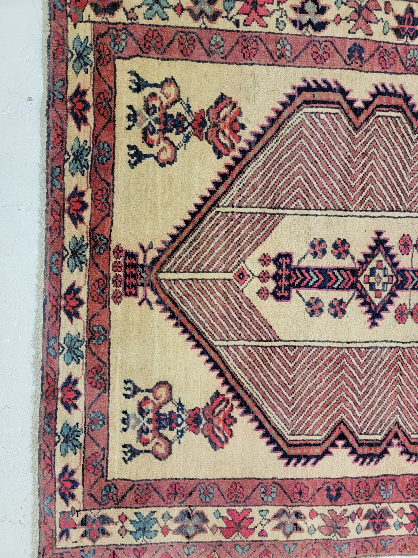 Antique Hand-Knotted Wool Runner Sarab Camel Hair 3'6" x 12'11"