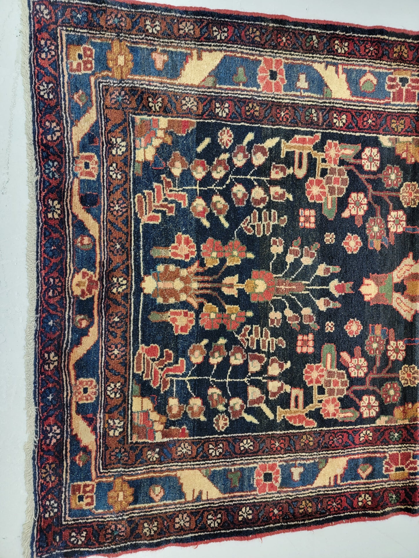 Antique Hand-Knotted Wool Runner Hamedan 3'6" x 13'3"