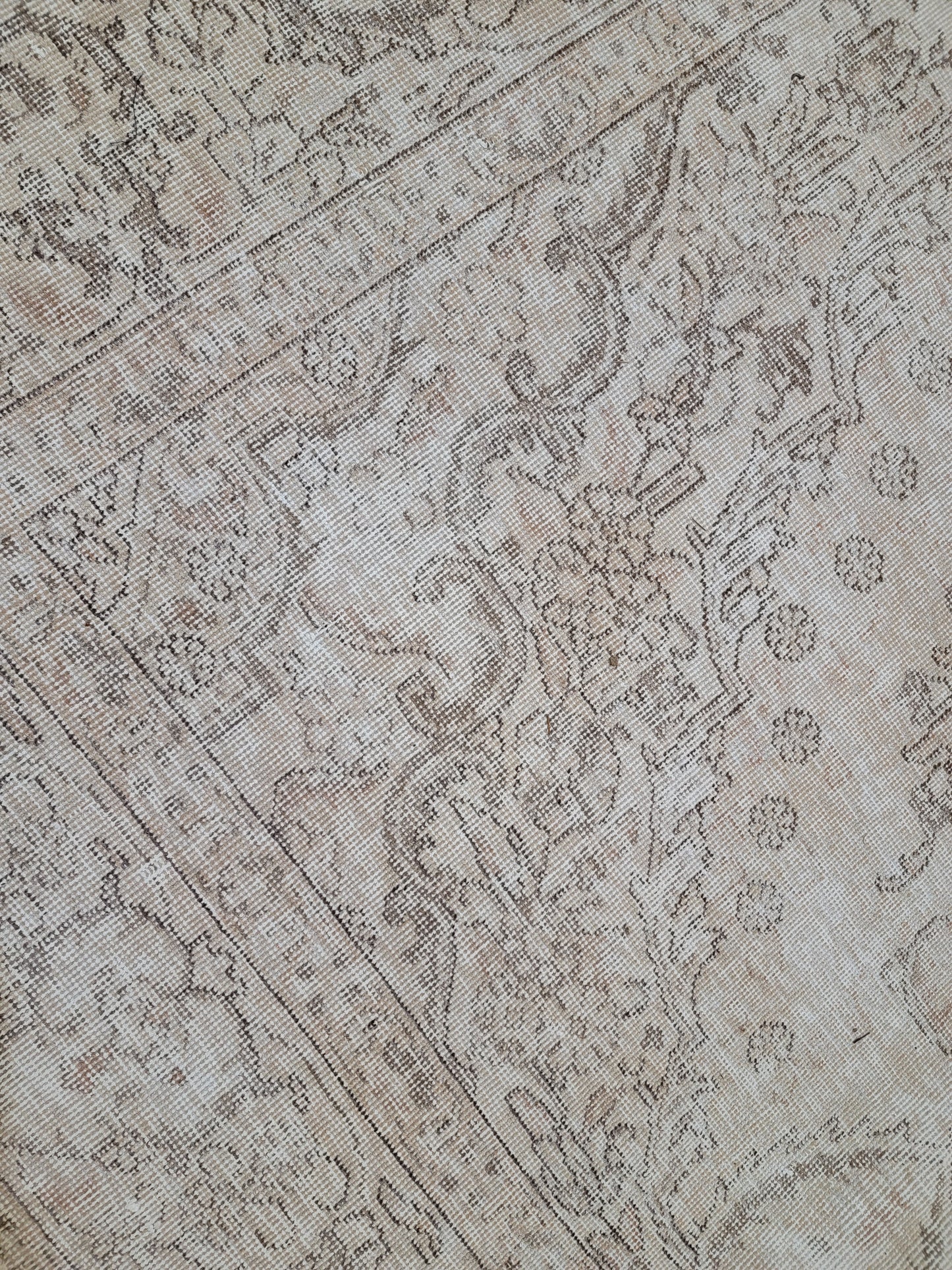 Antique Hand-Knotted Wool Area Rug Tabriz White Washed Distressed 6'8" x 9'2"