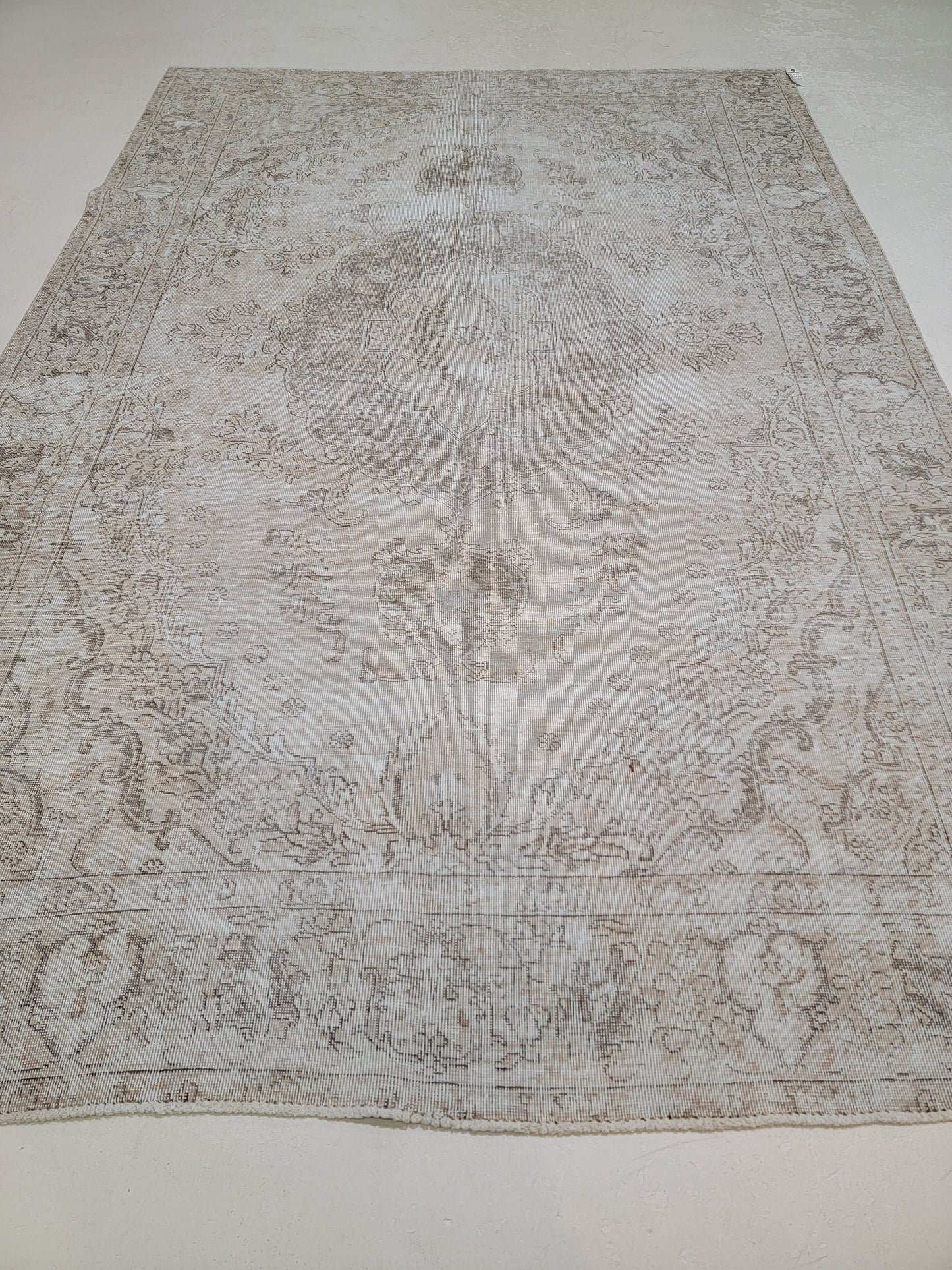 Antique Hand-Knotted Wool Area Rug Tabriz White Washed Distressed 6'8" x 9'2"