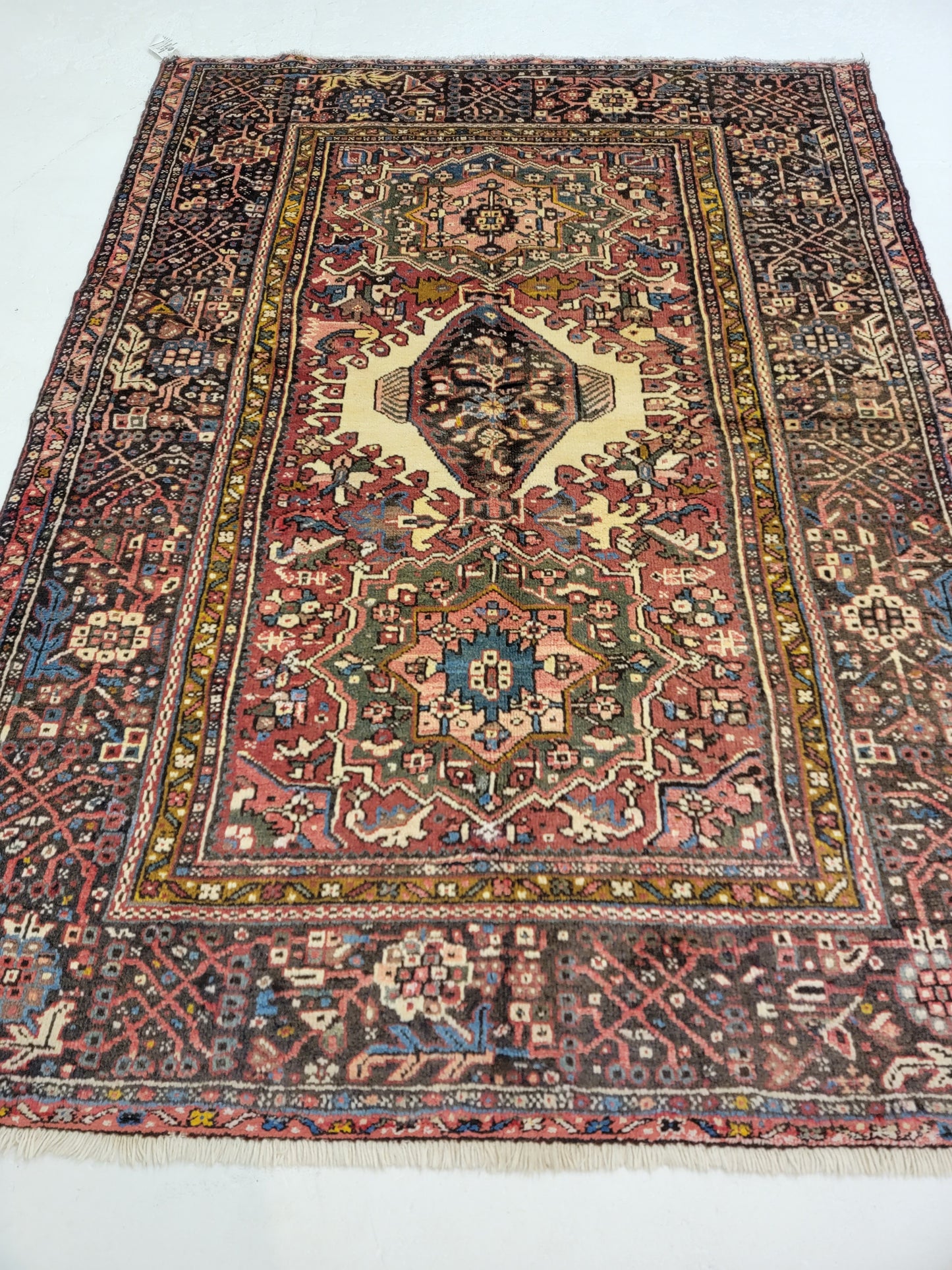 Antique Hand-Knotted Wool Area Rug Heriz Karajeh 5' x 7'