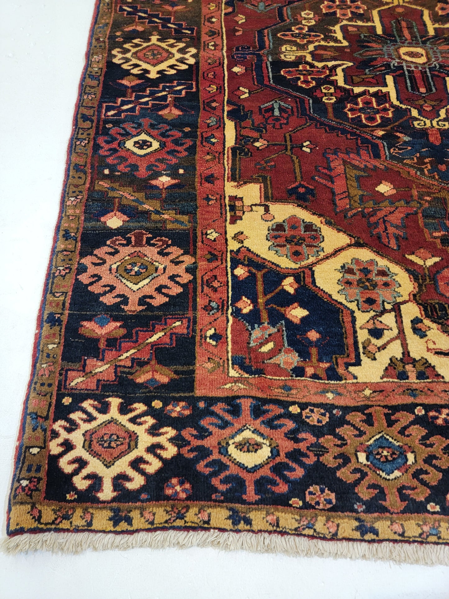 Antique Hand-Knotted Wool Runner Heriz 5'2" x 6'9"