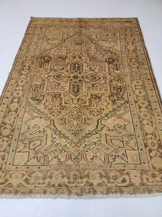 Antique Hand-Knotted Wool Area Rug Heriz 4'8" x 7'