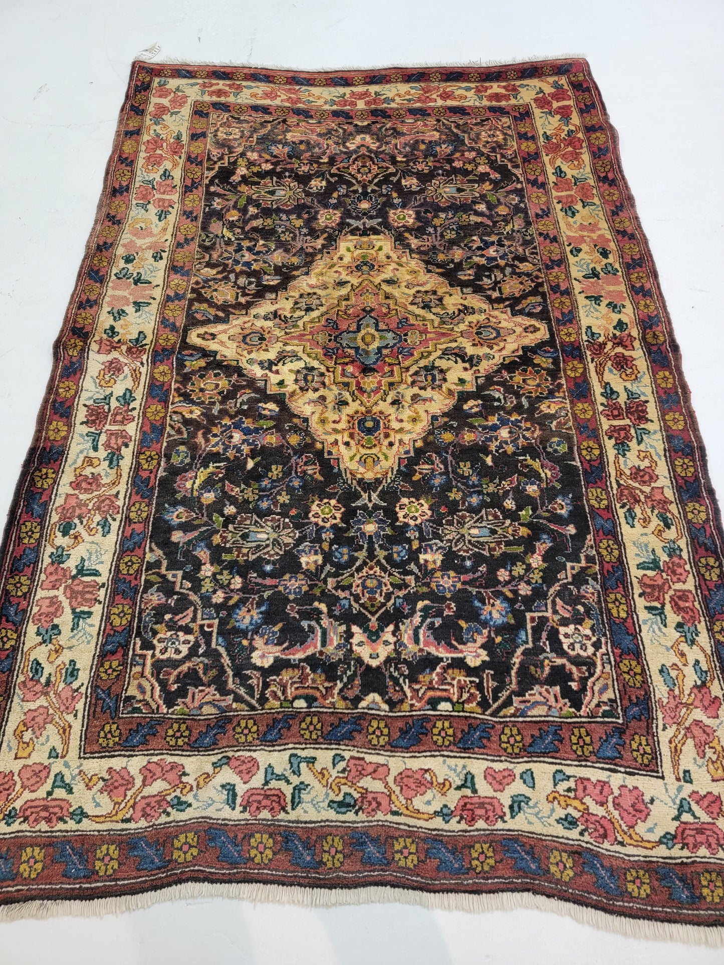 Antique Hand-Knotted Wool Area Rug Semnan 4'3" x 6'1"