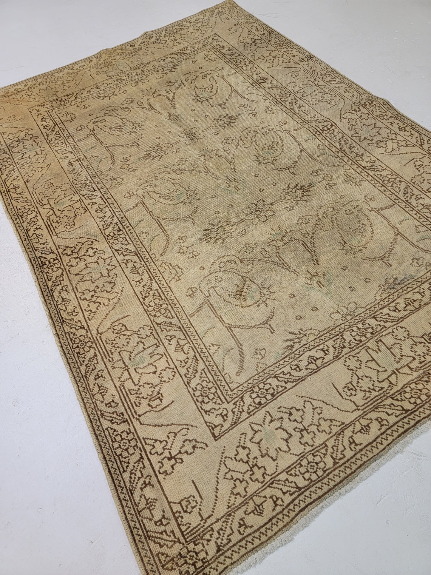 Antique Hand-Knotted Wool Area Rug Tabriz 3'5" x 4'5"