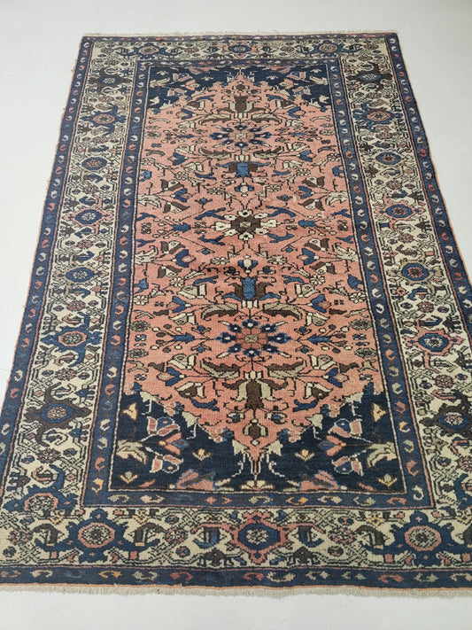 Antique Hand-Knotted Wool Area Rug Kurdish Malayer 4'2" x 6'3"