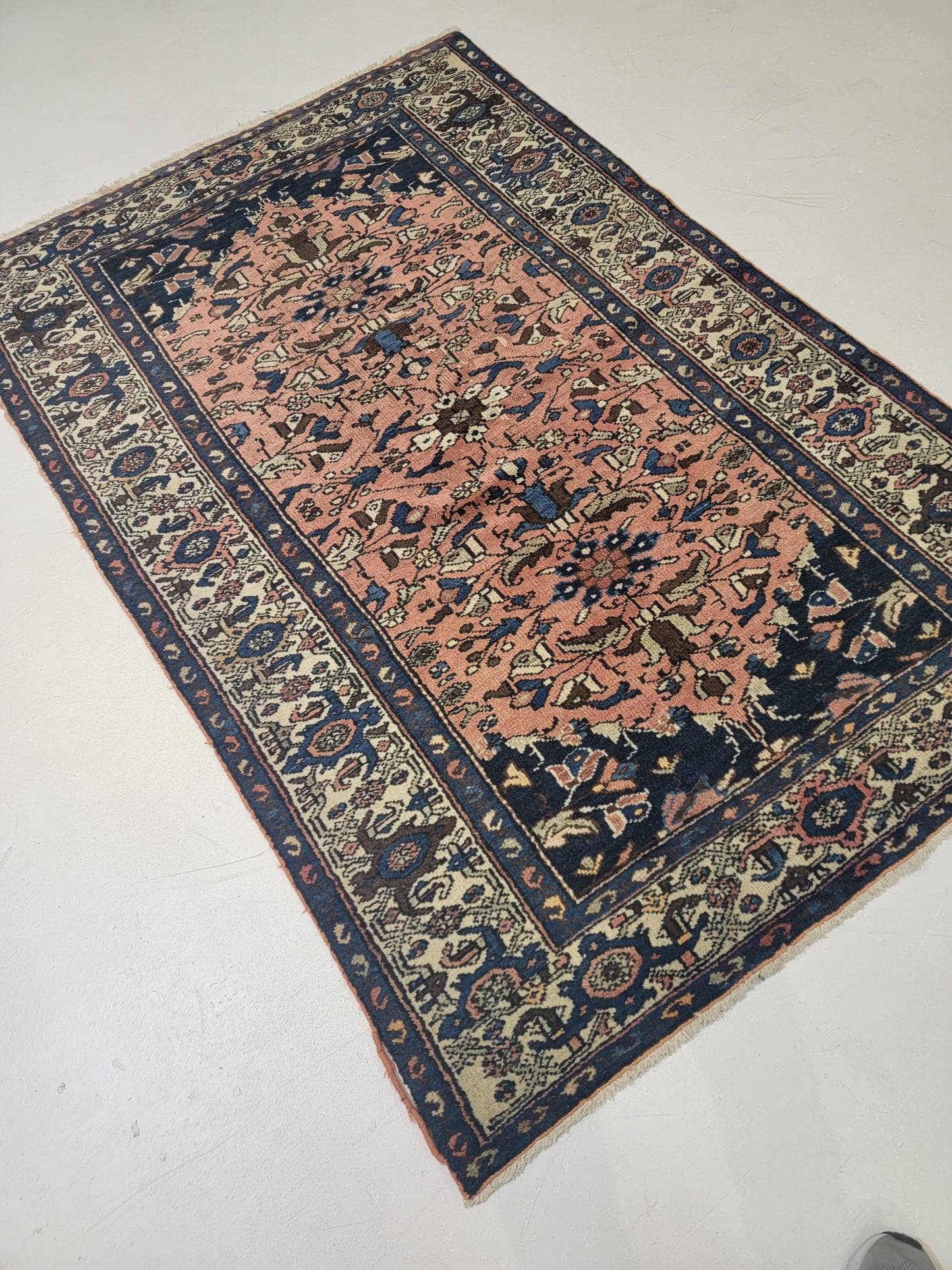 Antique Hand-Knotted Wool Area Rug Kurdish Malayer 4'2" x 6'3"