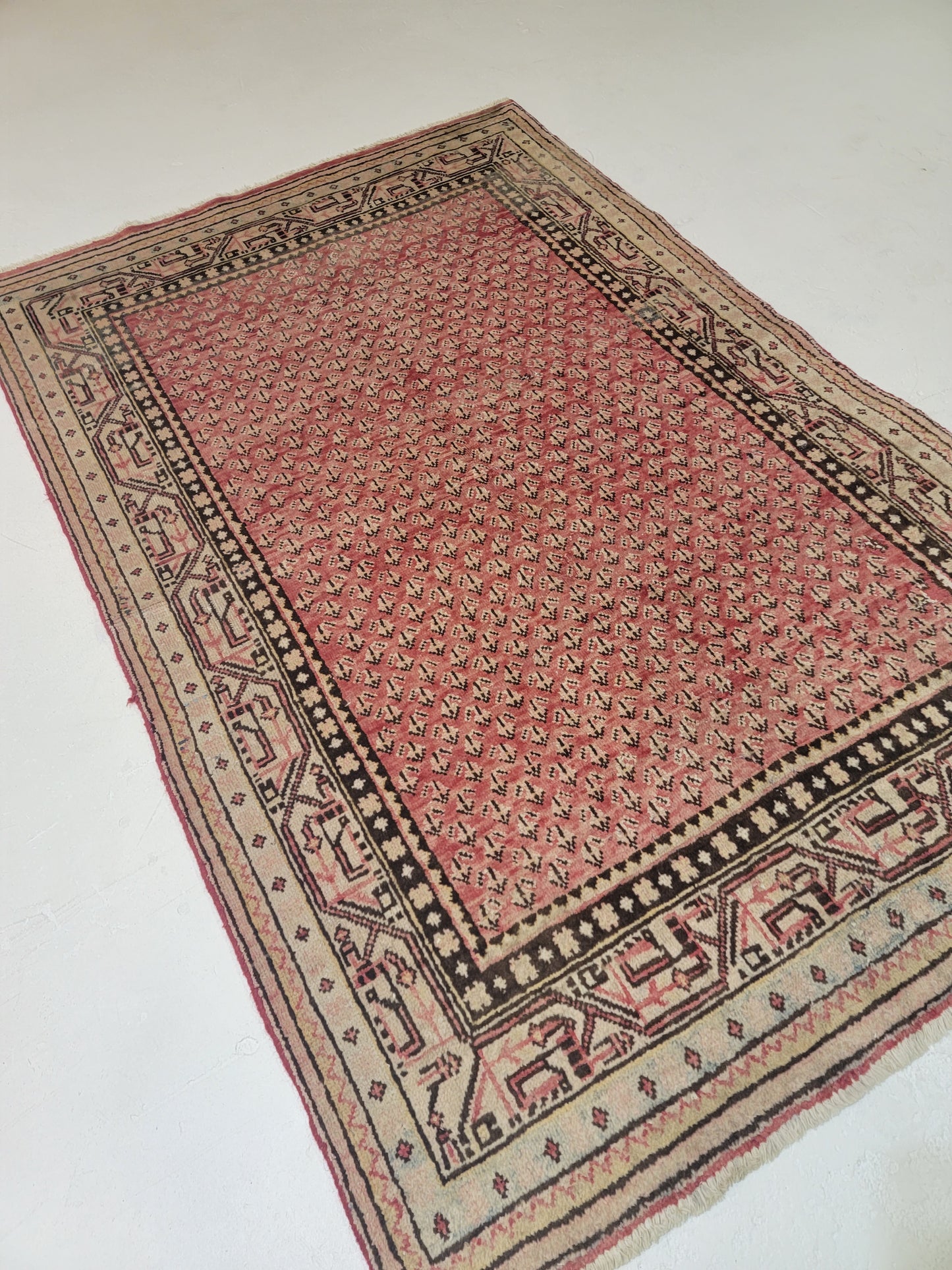 Antique Hand-Knotted Wool Area Rug Mir/Saraband Paisley 4'1" x 6'5"