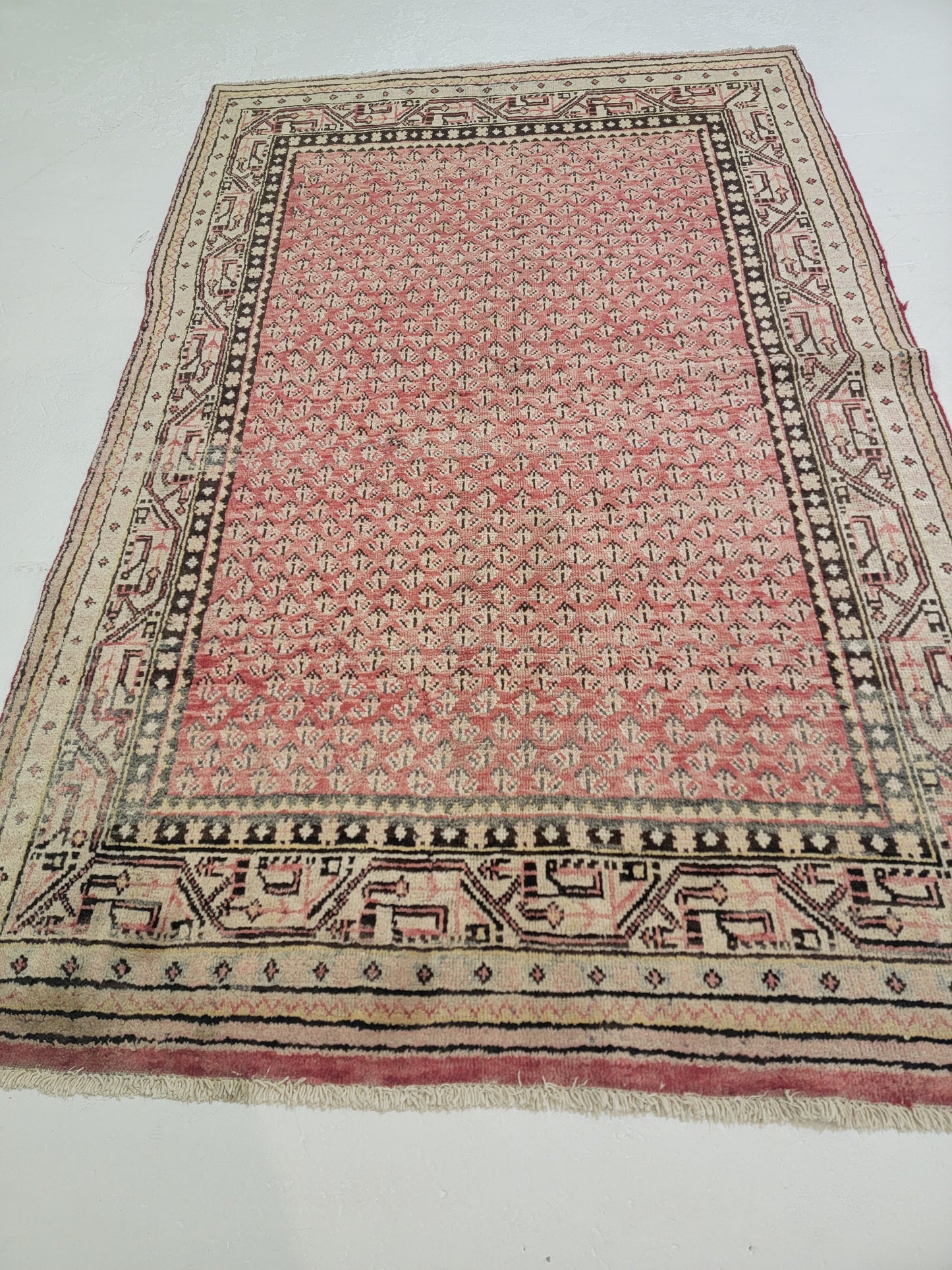 Antique Hand-Knotted Wool Area Rug Mir/Saraband Paisley 4'1" x 6'5"