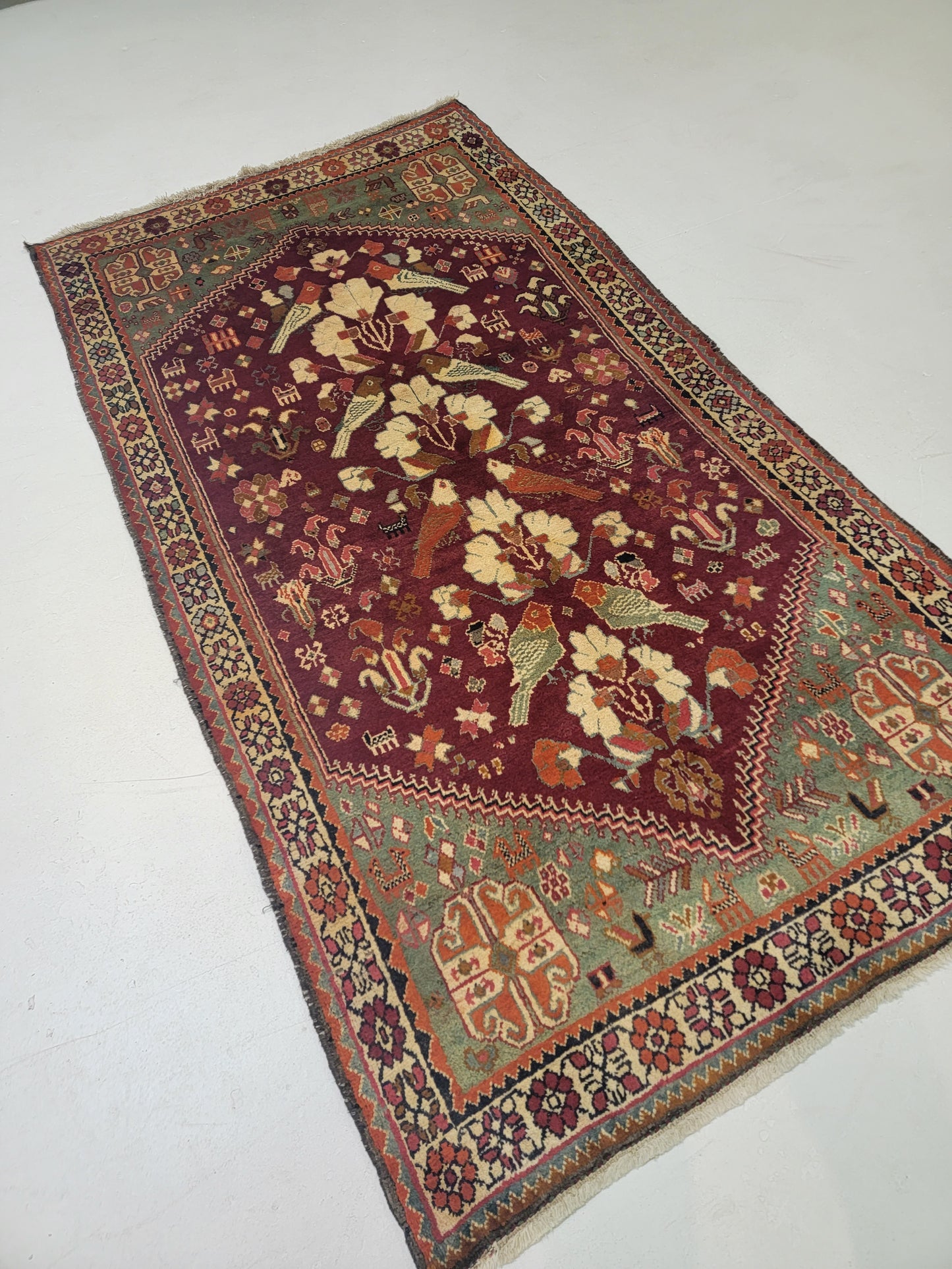 Antique Hand-Knotted Wool Area Rug Qashqai 3'6" x 6'10"