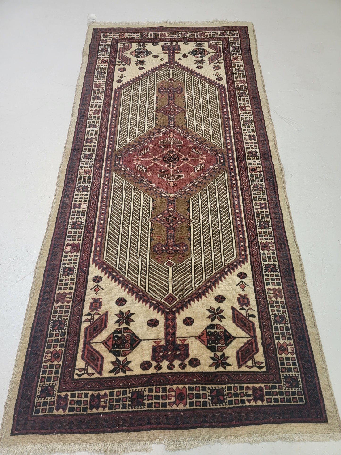 Antique Hand-Knotted Wool Gallery Size Sarab 3'3" x 7'7"