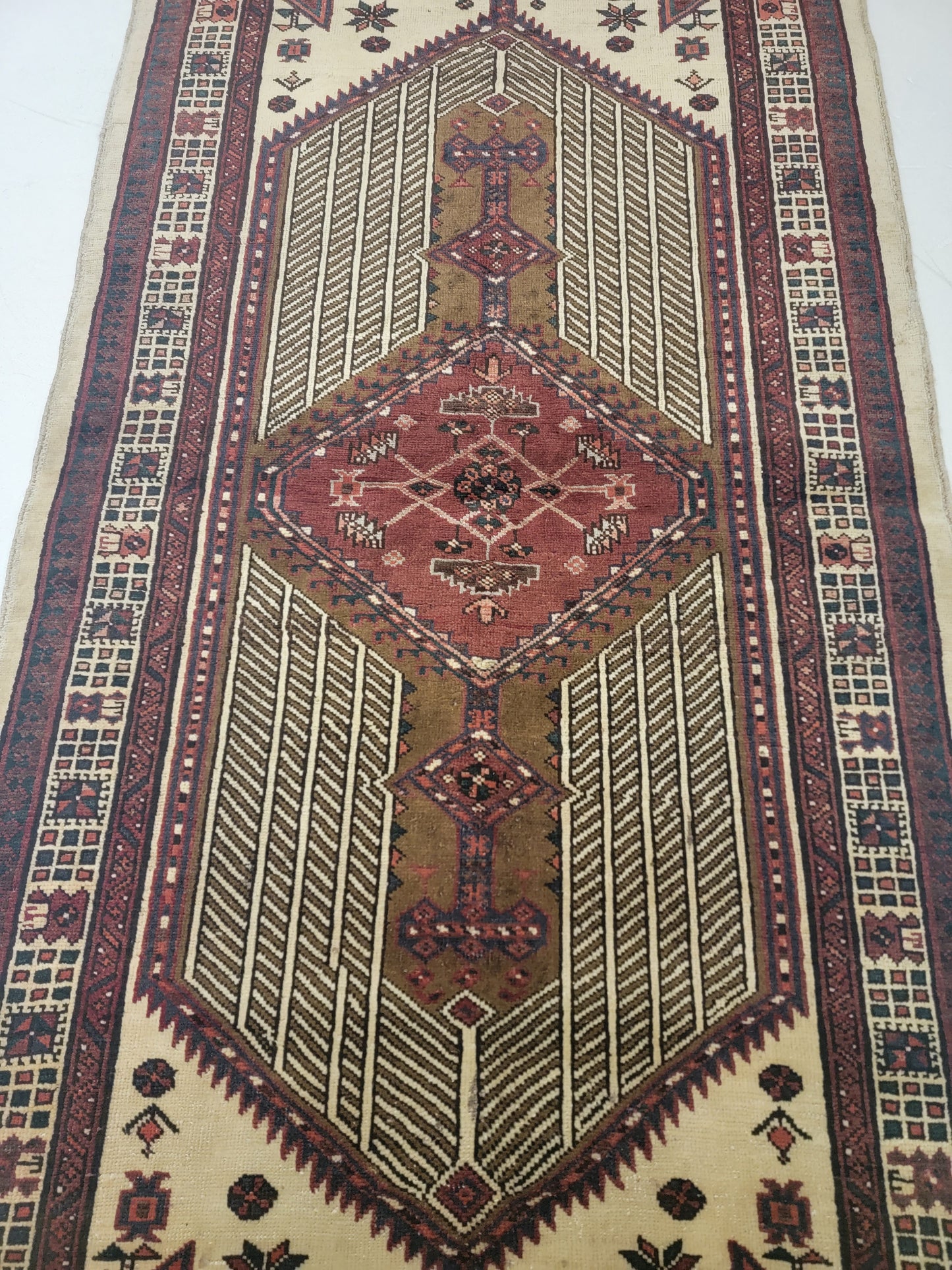 Antique Hand-Knotted Wool Gallery Size Sarab 3'3" x 7'7"