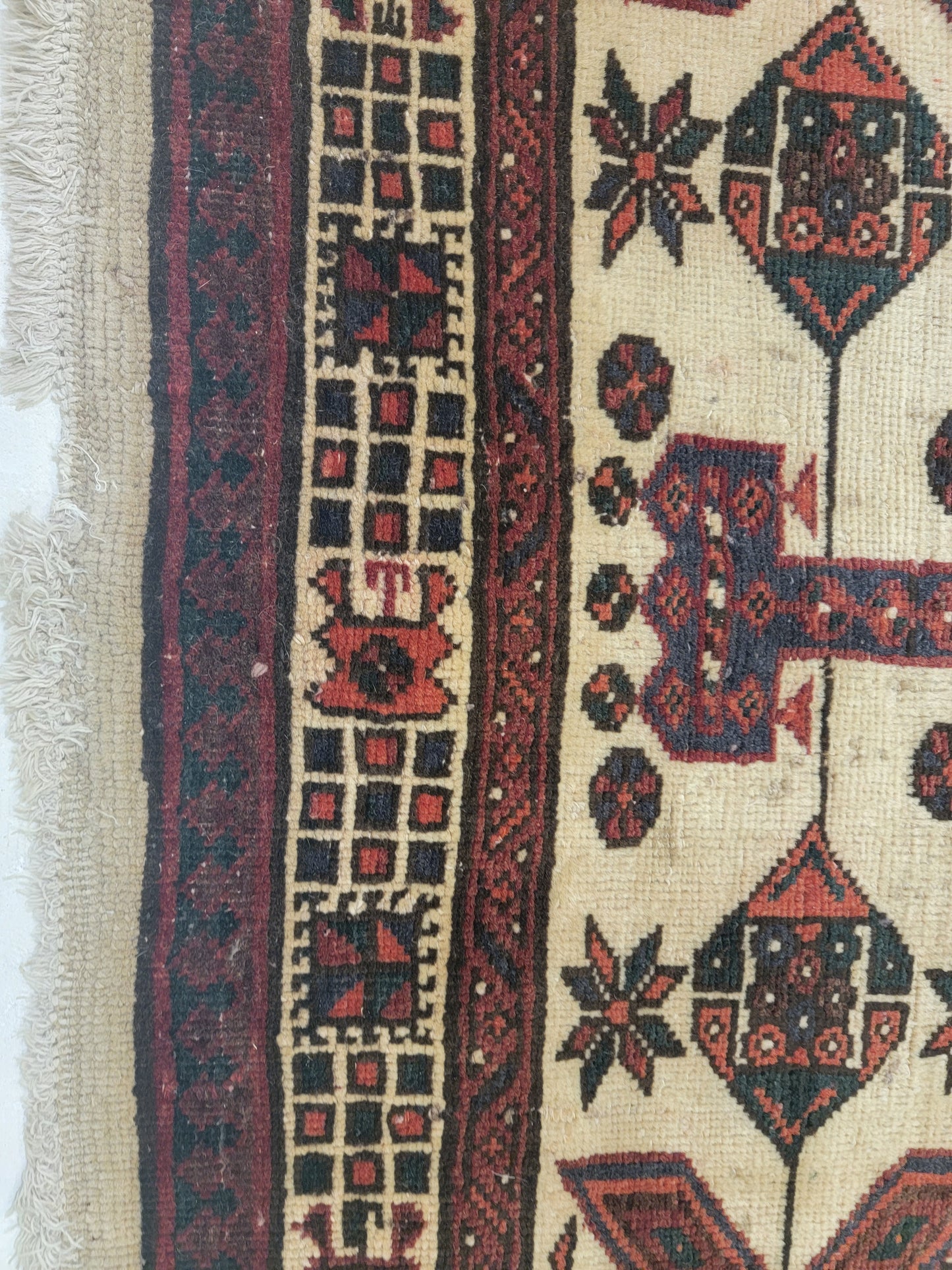 Antique Hand-Knotted Wool Gallery Size Sarab 3'3" x 7'7"