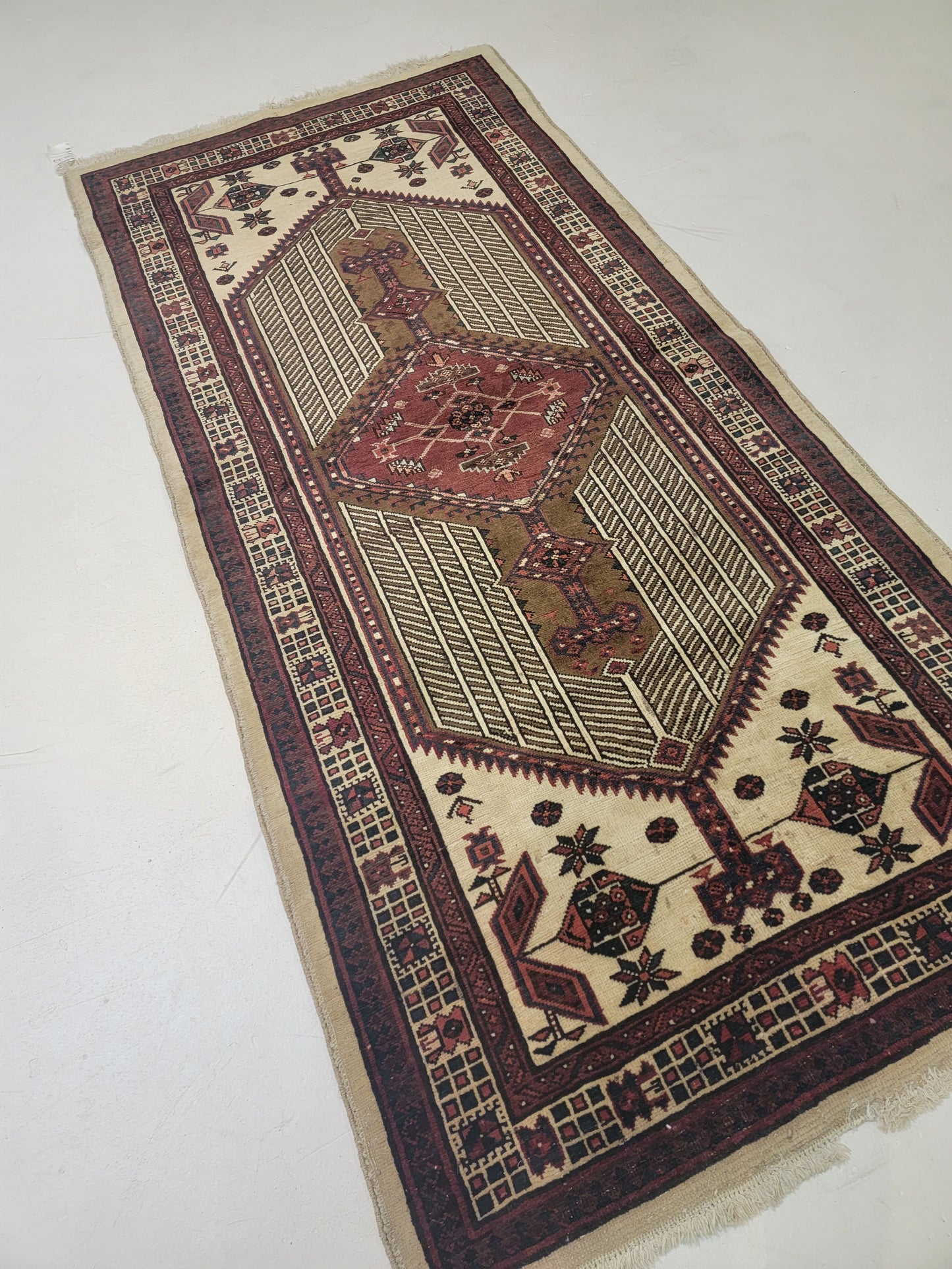 Antique Hand-Knotted Wool Gallery Size Sarab 3'3" x 7'7"