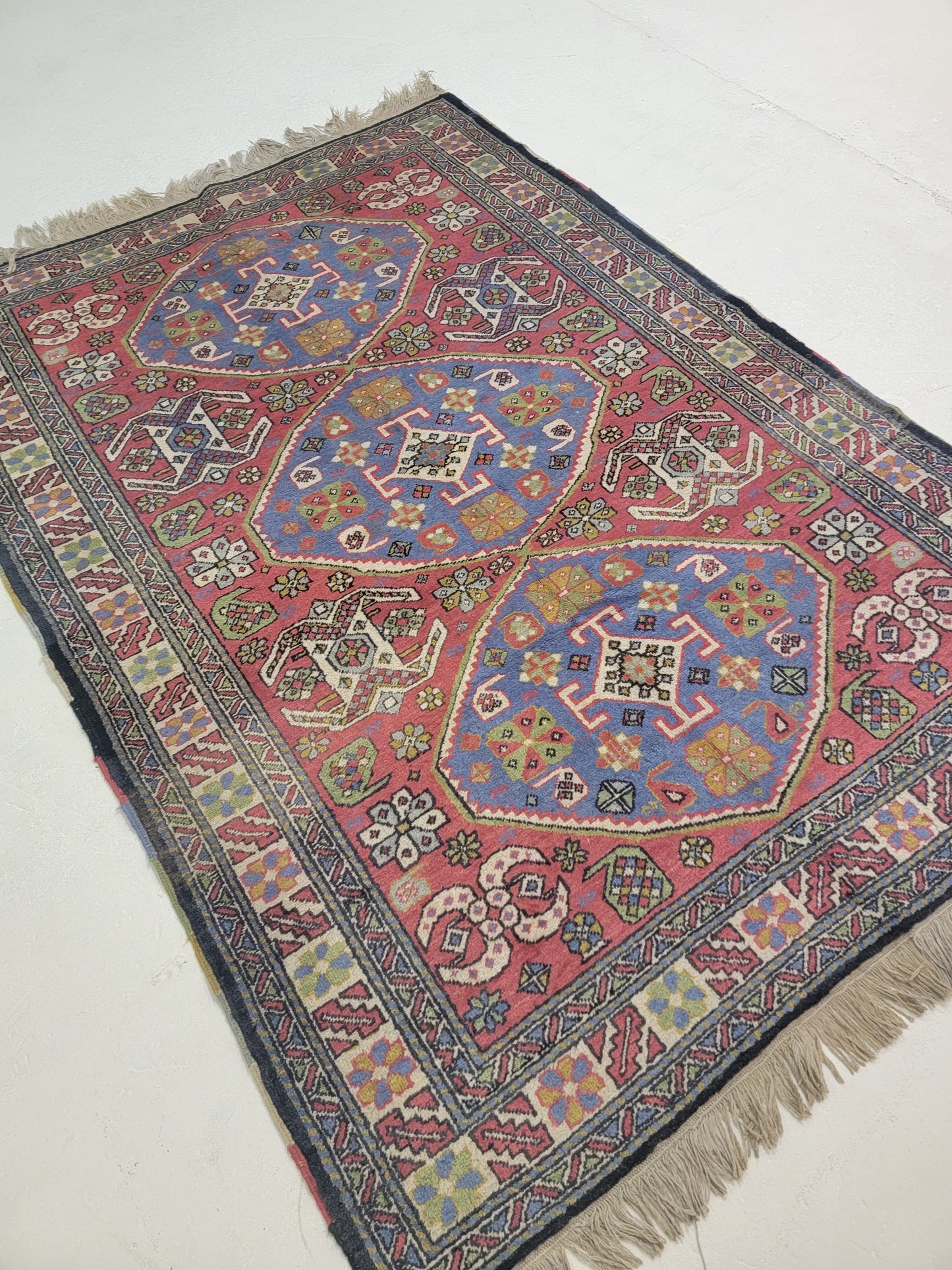 Antique Hand-Knotted Wool Area Rug Kazak 4'7" x 6'7"