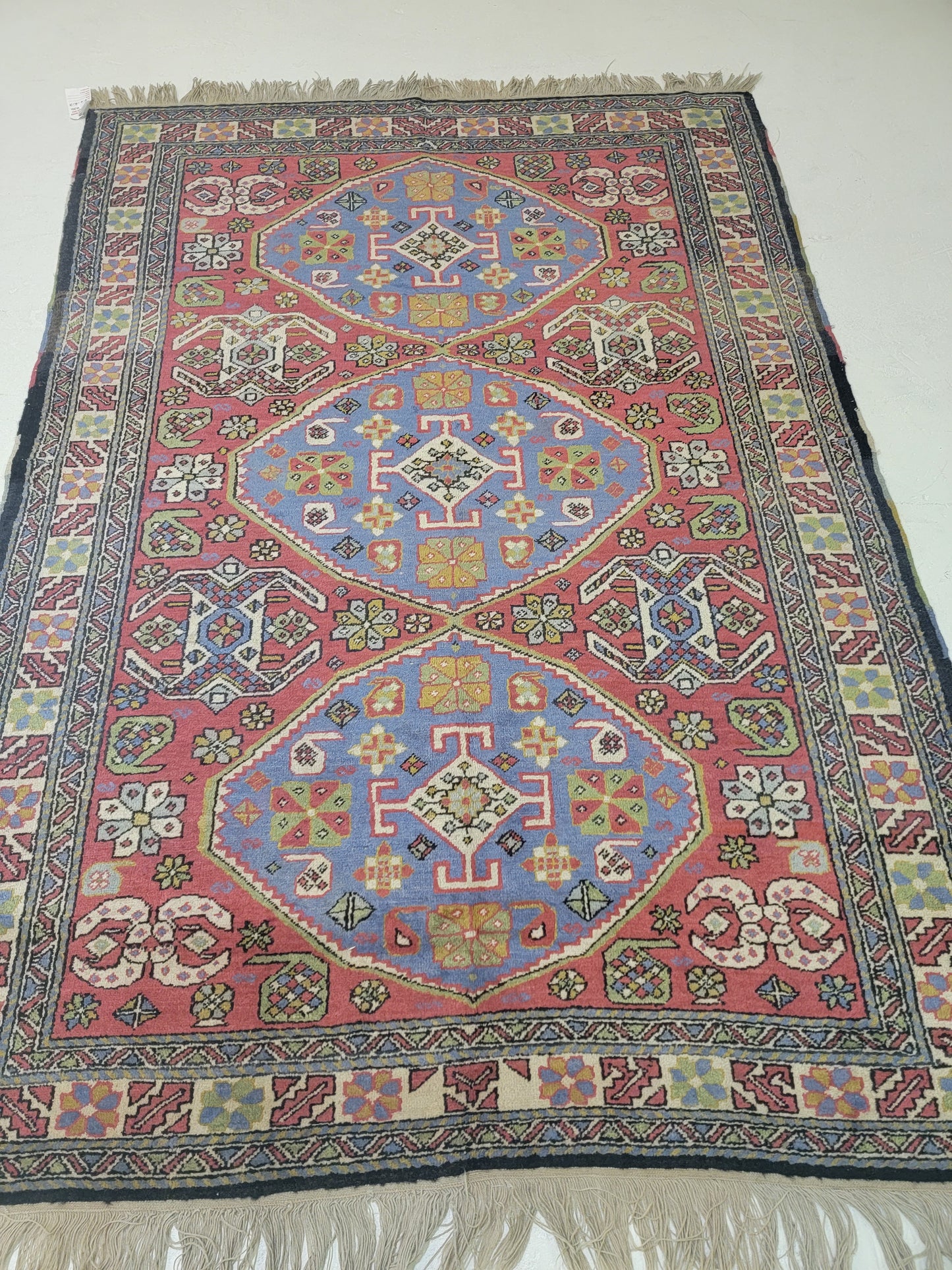 Antique Hand-Knotted Wool Area Rug Kazak 4'7" x 6'7"