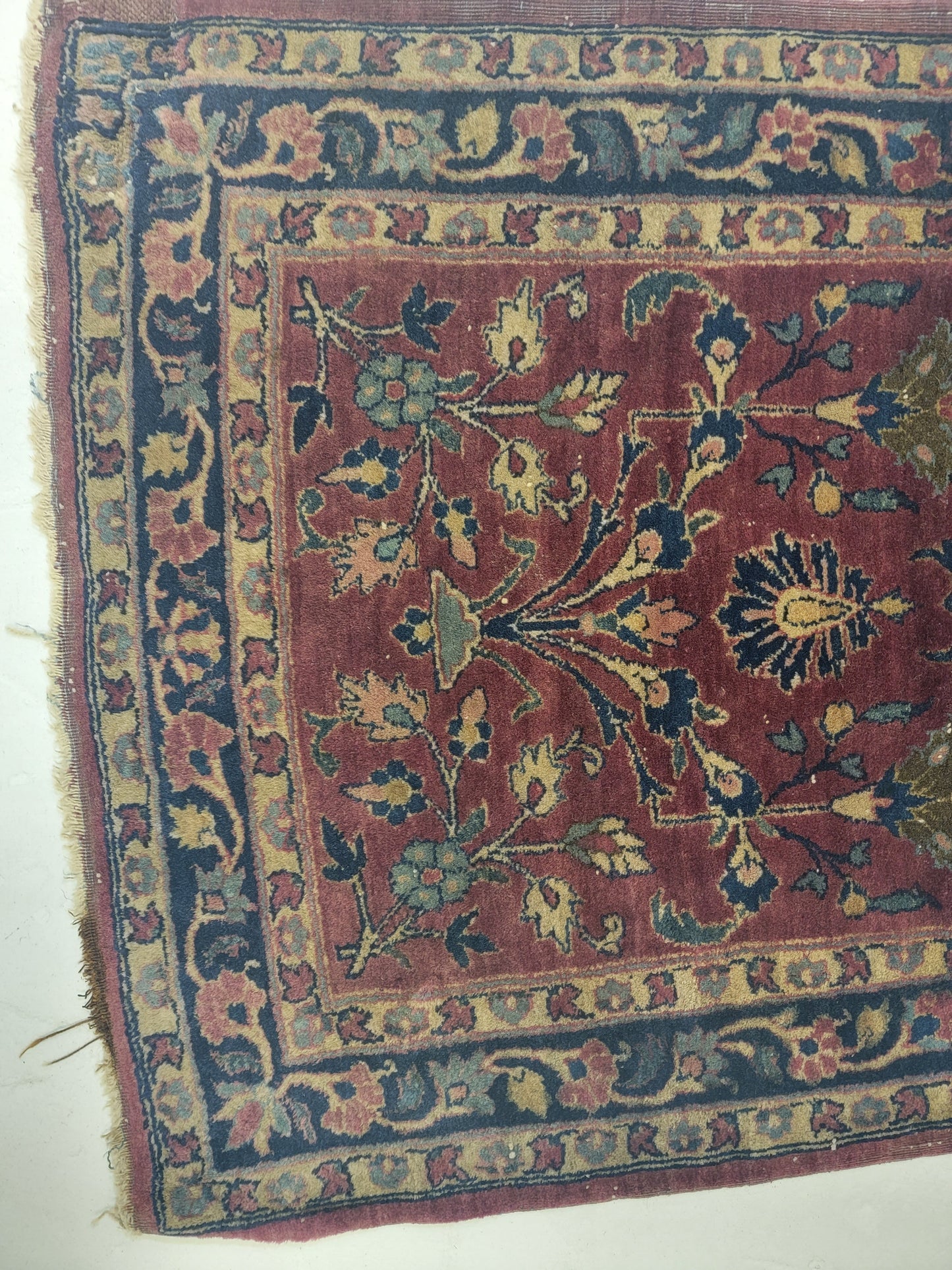Antique Hand-Knotted Wool Runner Kashan Mohtasham 2' x 4'6"