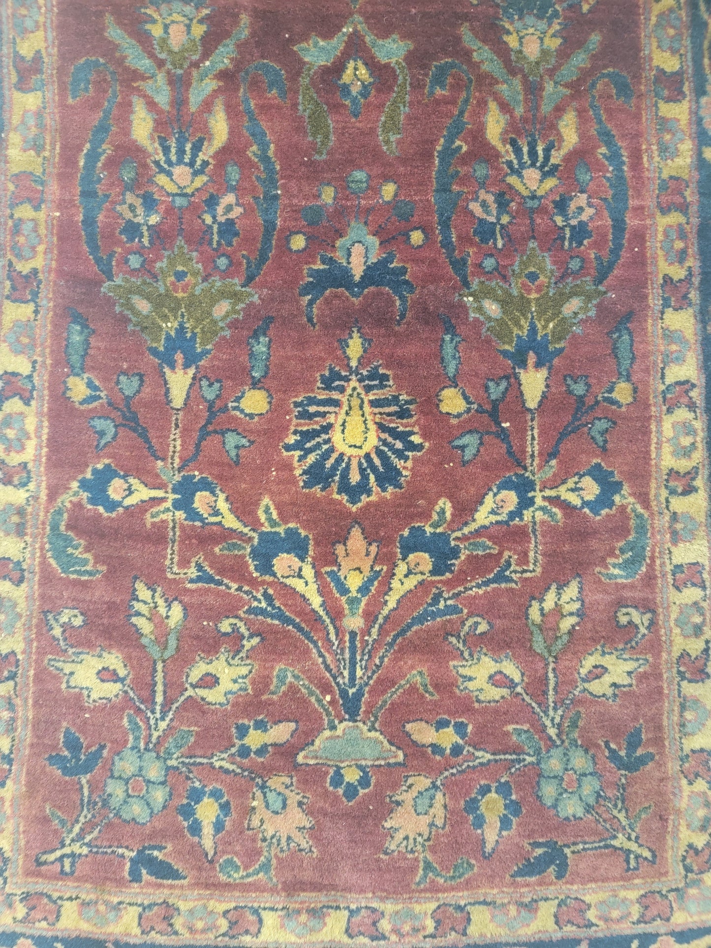 Antique Hand-Knotted Wool Runner Kashan Mohtasham 2' x 4'6"