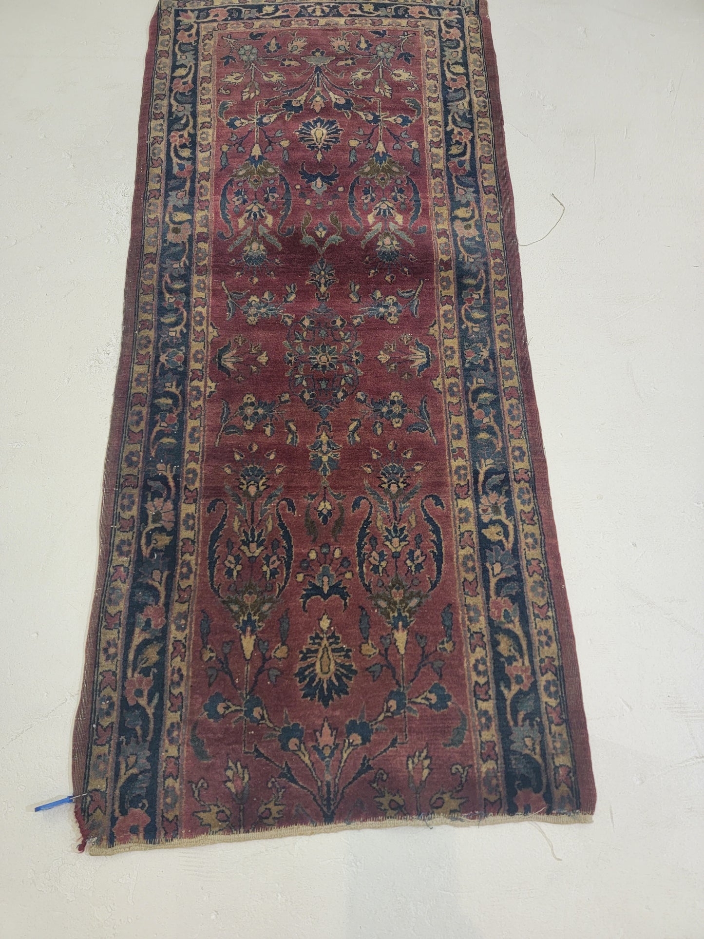 Antique Hand-Knotted Wool Runner Kashan Mohtasham 2' x 4'6"