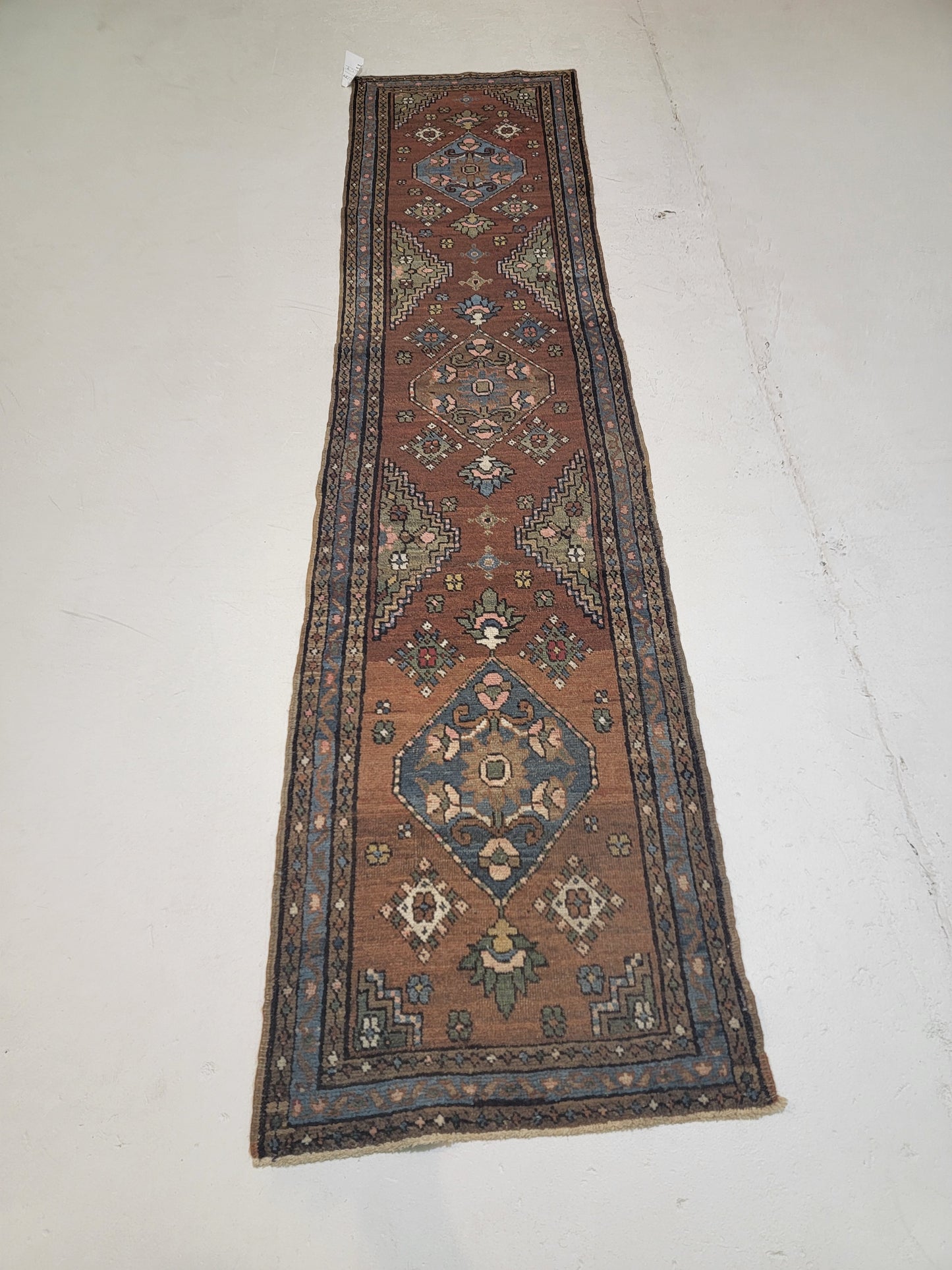 Antique Hand-Knotted Wool Runner Serapi 2'1" x 9'