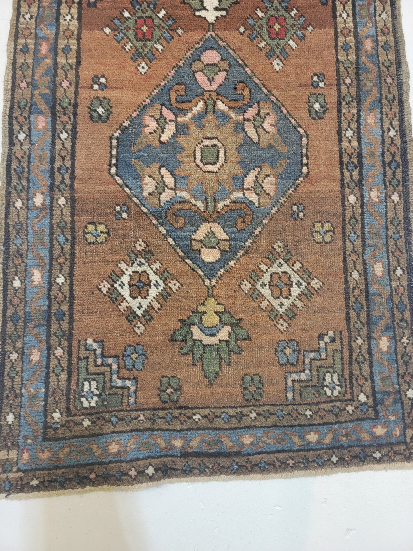 Antique Hand-Knotted Wool Runner Serapi 2'1" x 9'