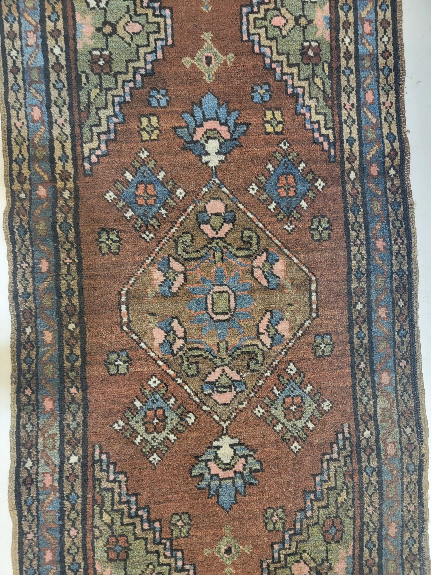 Antique Hand-Knotted Wool Runner Serapi 2'1" x 9'