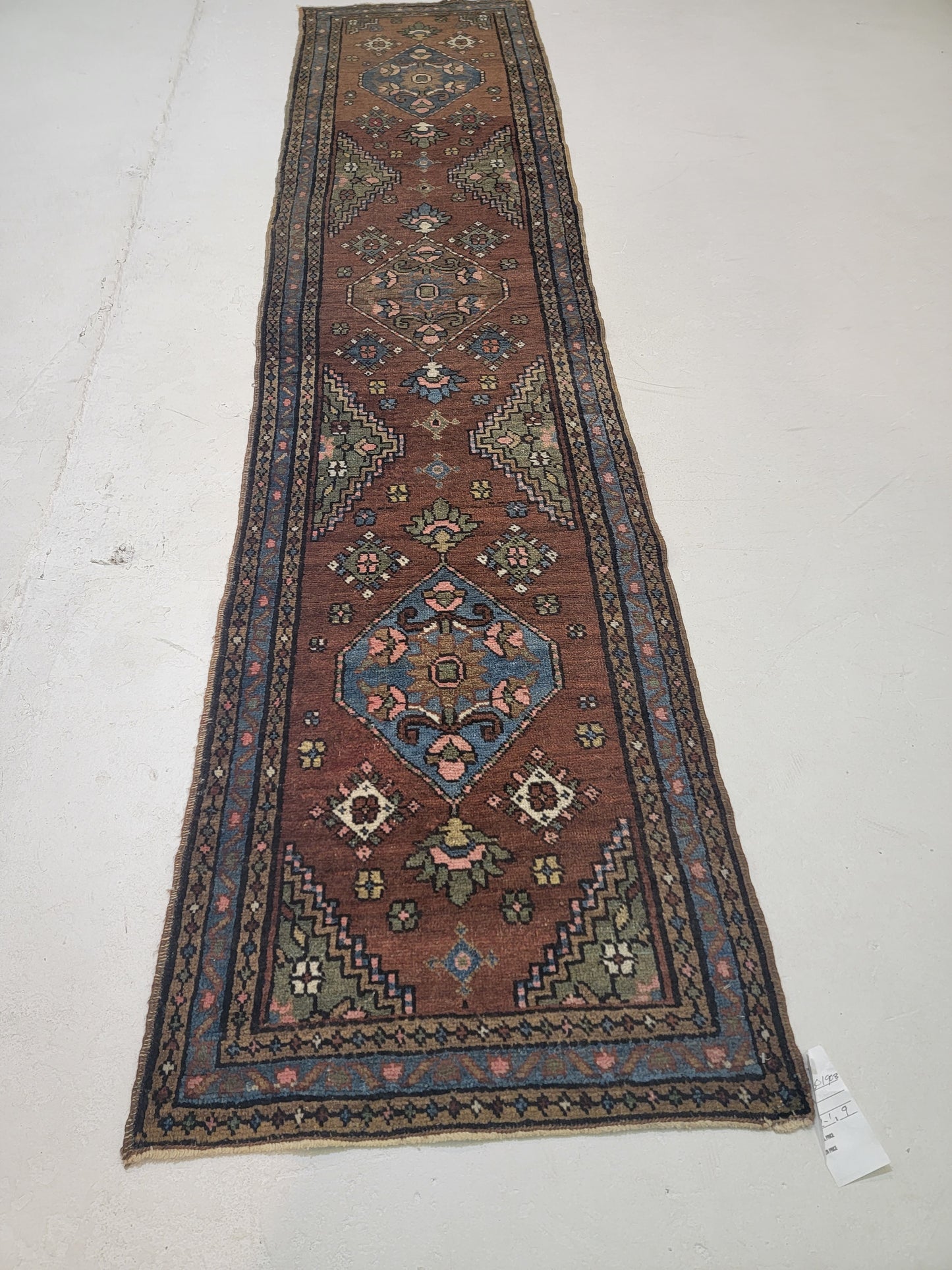 Antique Hand-Knotted Wool Runner Serapi 2'1" x 9'