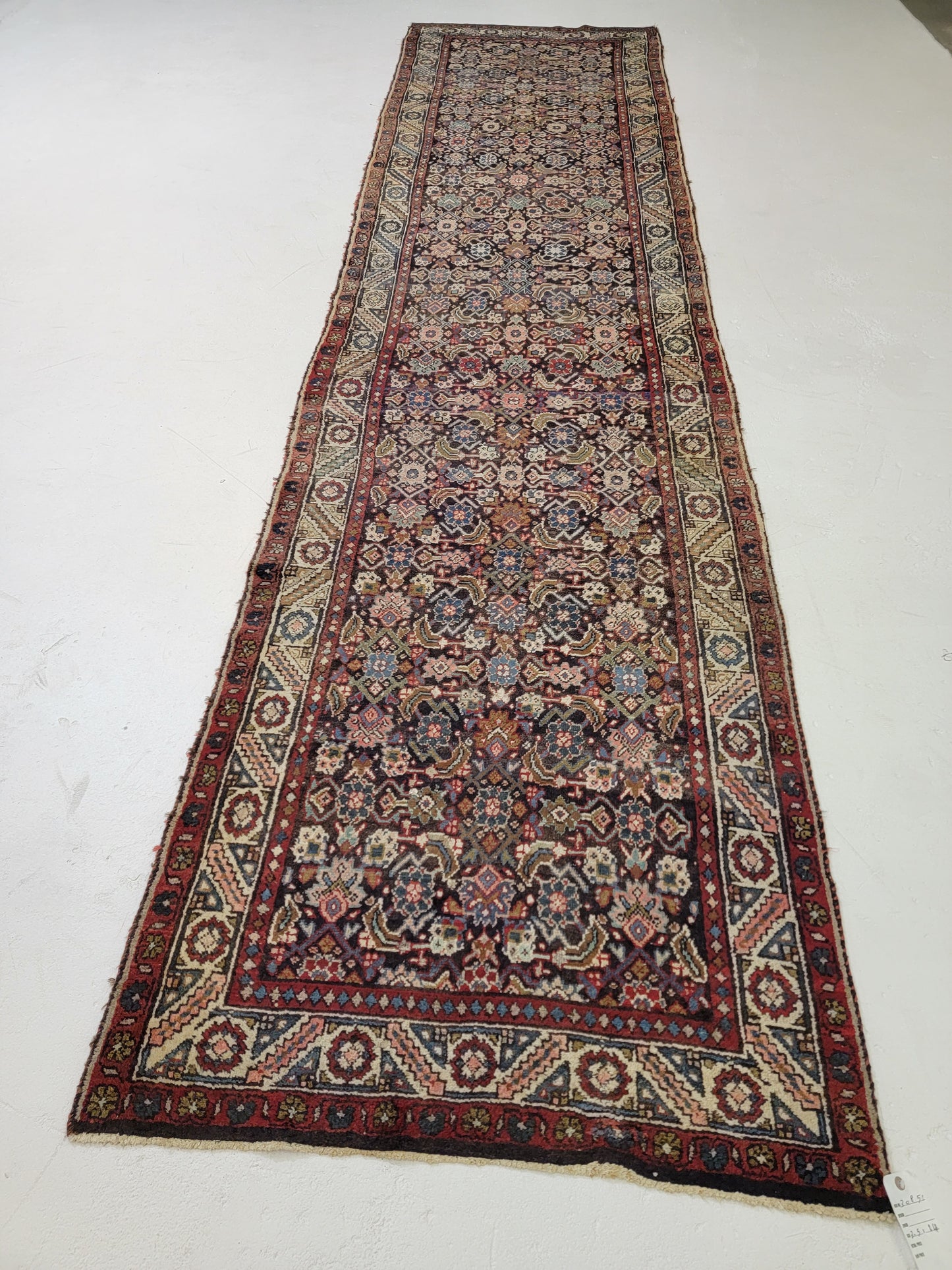 Antique Hand-Knotted Wool Runner Meshkabad 3'5" x 14'