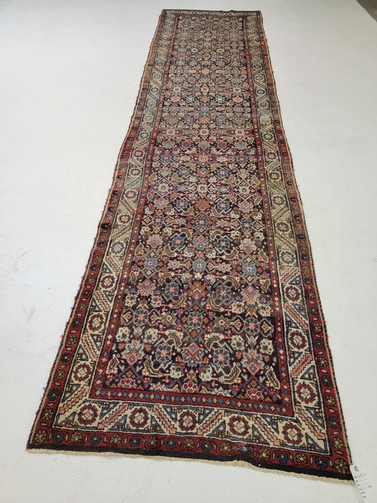 Antique Hand-Knotted Wool Runner Meshkabad 3'5" x 14'