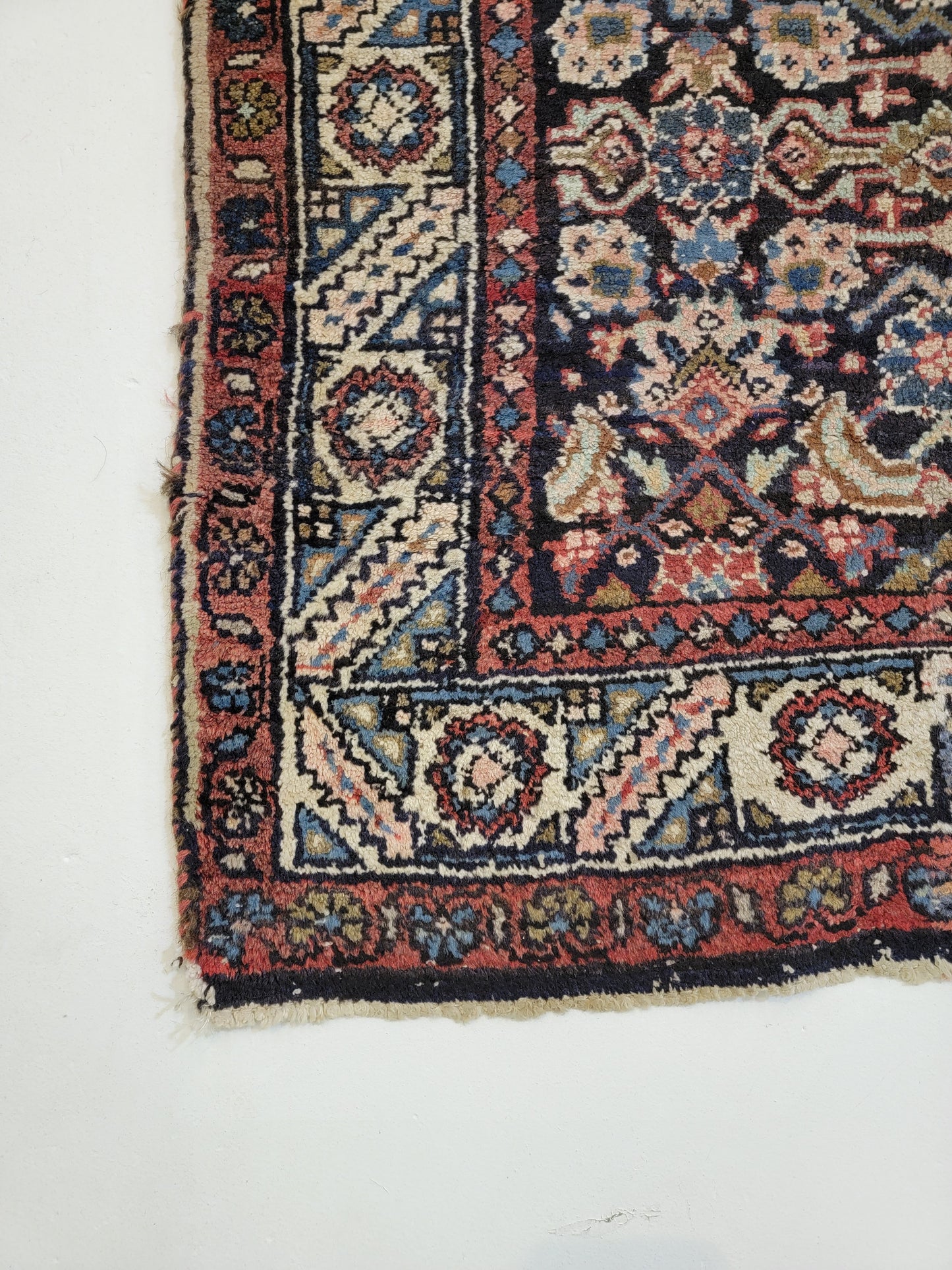Antique Hand-Knotted Wool Runner Meshkabad 3'5" x 14'