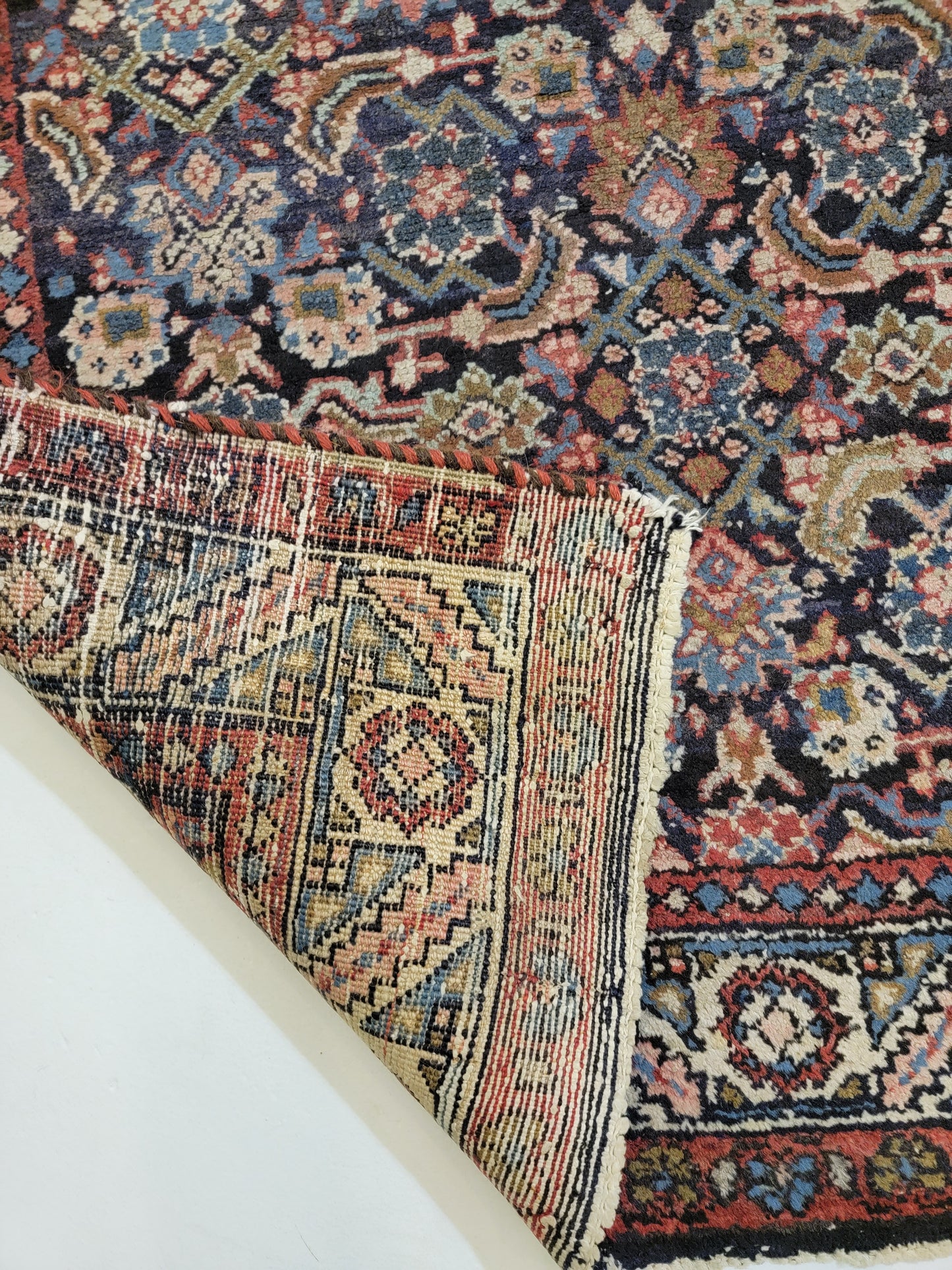 Antique Hand-Knotted Wool Runner Meshkabad 3'5" x 14'