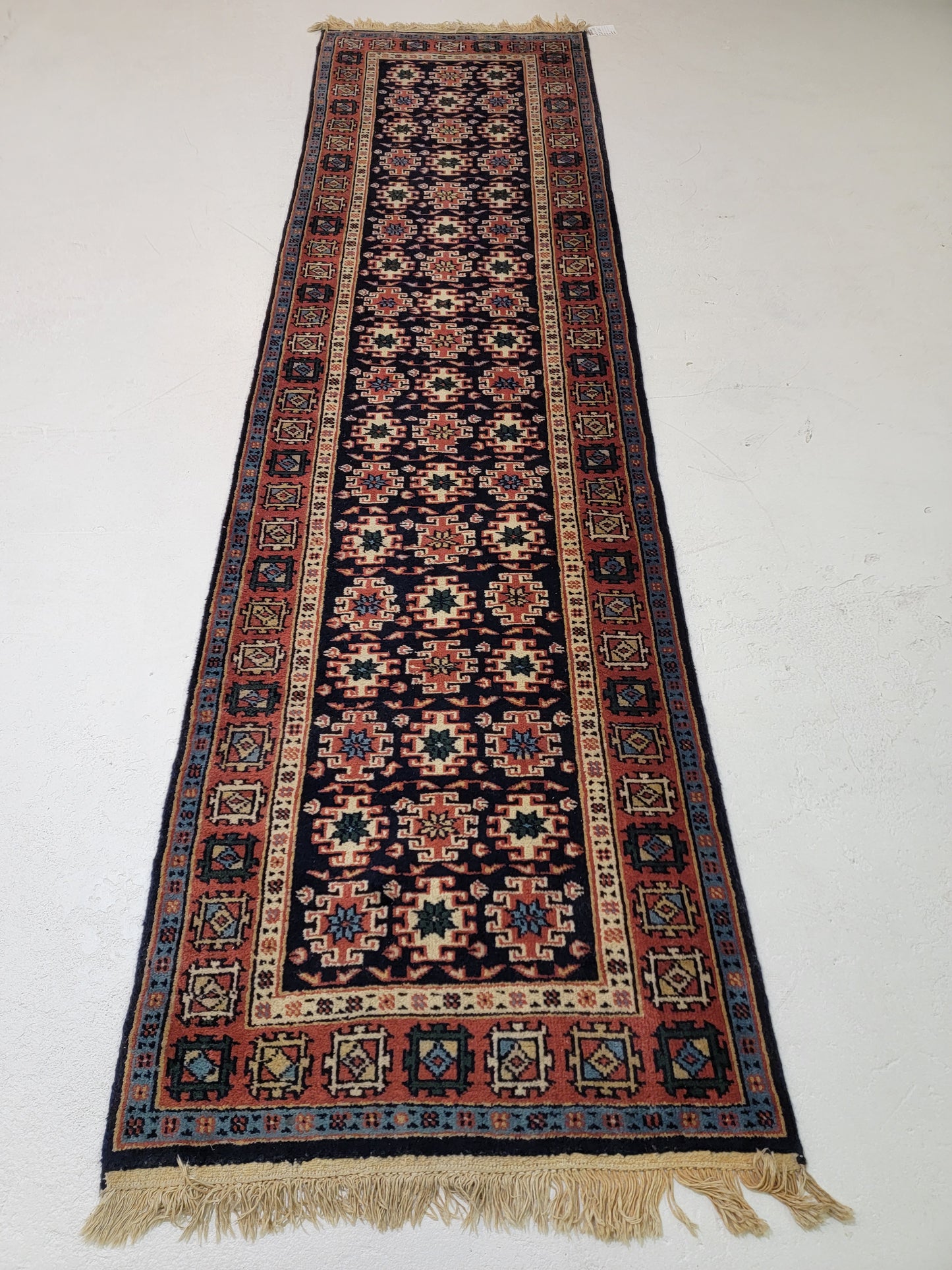 Hand-Knotted Wool Runner Indian 2'8" x 10'