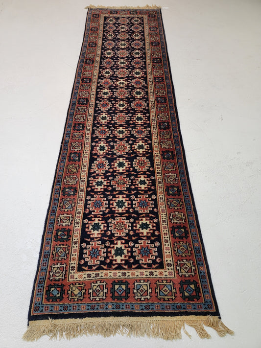 Hand-Knotted Wool Runner Indian 2'8" x 10'