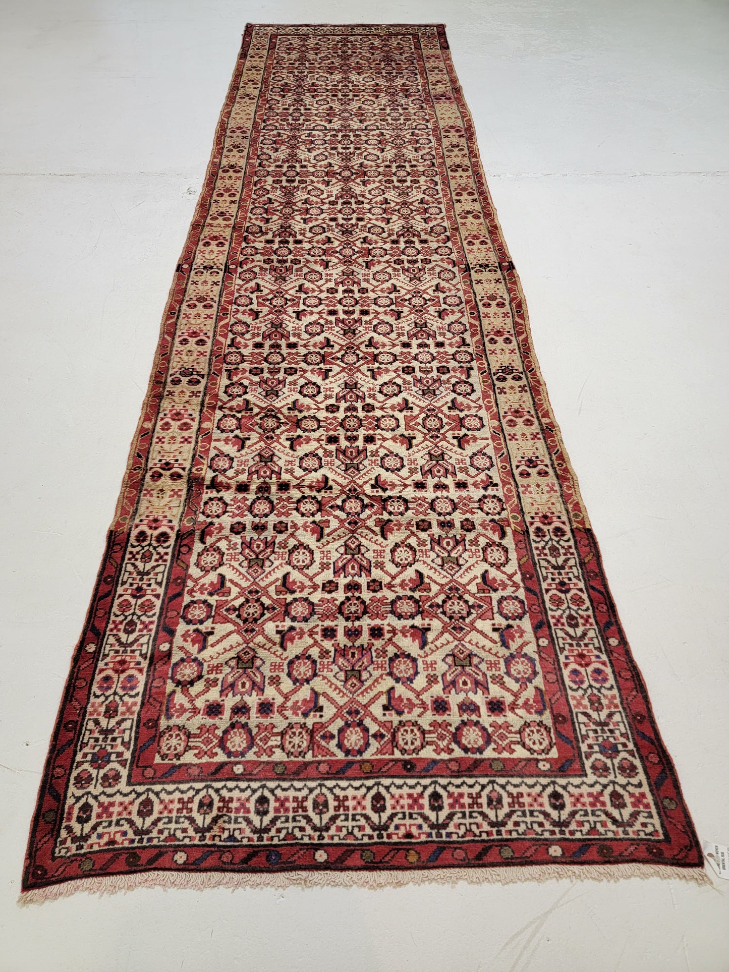 Antique Hand-Knotted Wool Runner Meshkabad 3'6" x 13'2"