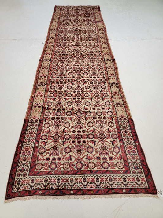 Antique Hand-Knotted Wool Runner Meshkabad 3'6" x 13'2"