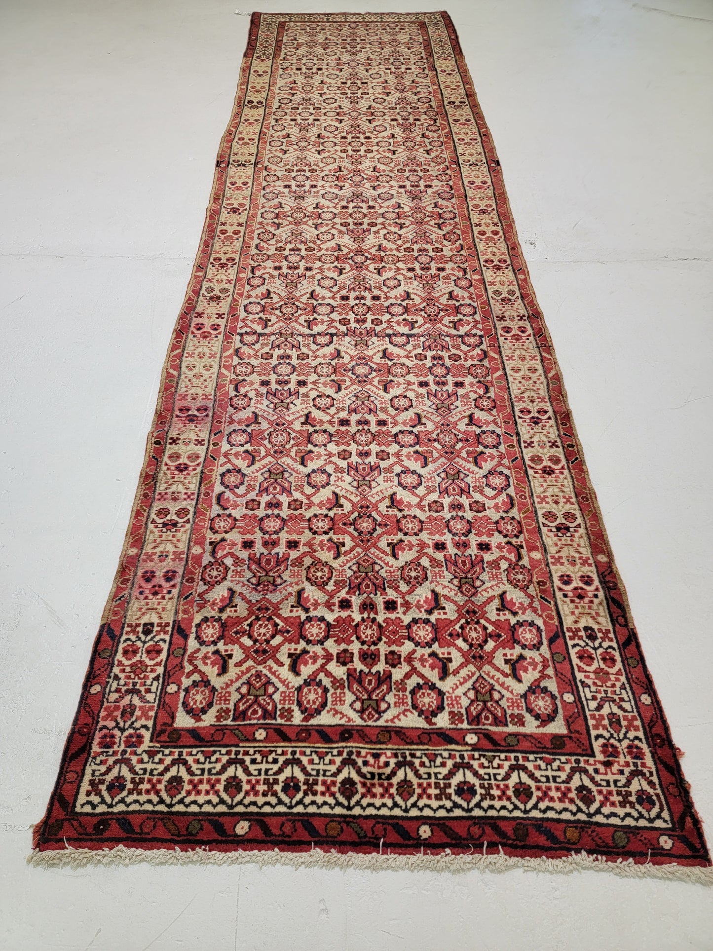 Antique Hand-Knotted Wool Runner Meshkabad 3'6" x 13'2"