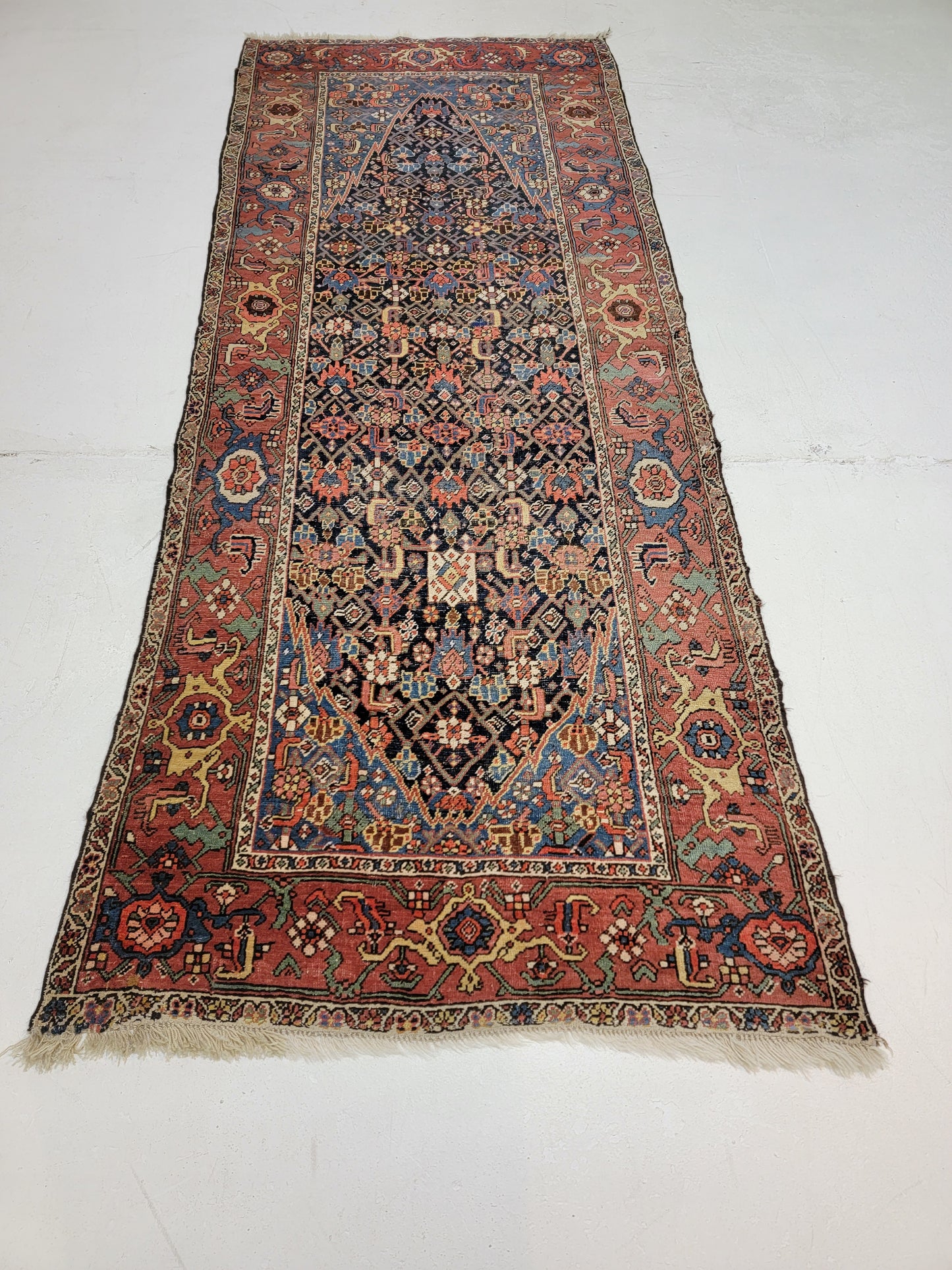 Antique Hand-Knotted Wool Runner Bijar 3'7" x 8'11"