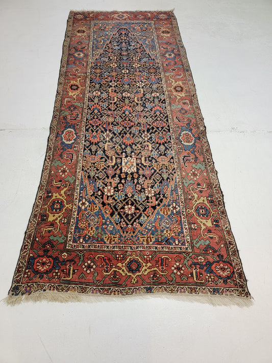 Antique Hand-Knotted Wool Runner Bijar 3'7" x 8'11"