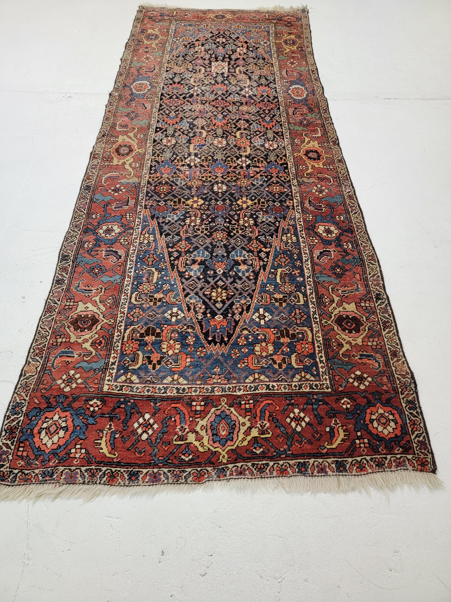 Antique Hand-Knotted Wool Runner Bijar 3'7" x 8'11"