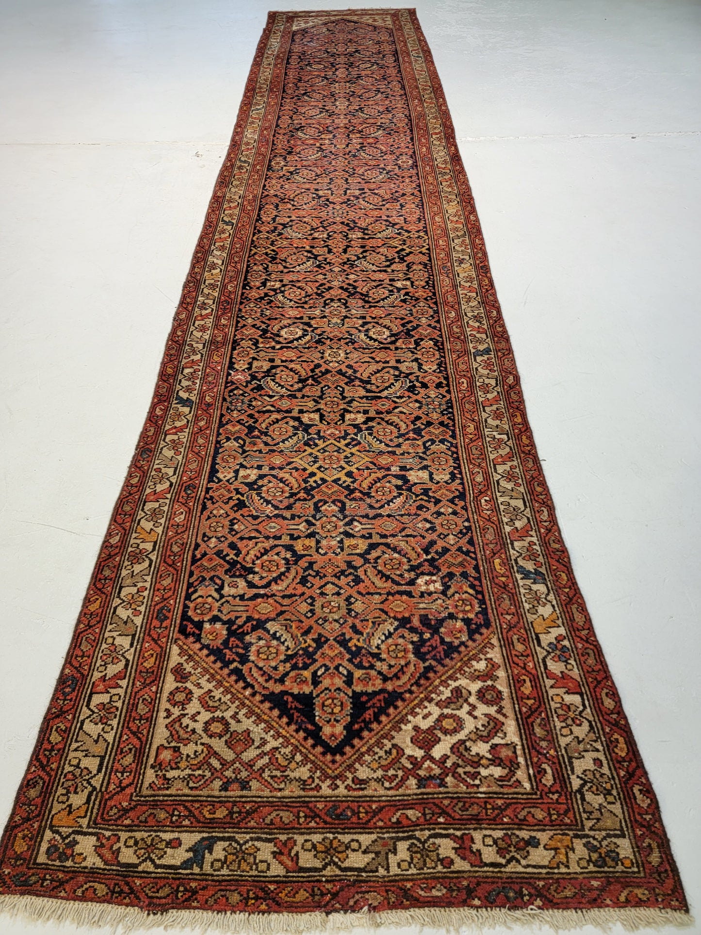 Antique Hand-Knotted Wool Runner Malayer 3'3" x 16'5"