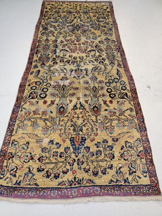 Antique Hand-Knotted Wool Runner Mahal 3'5" x 8'11"